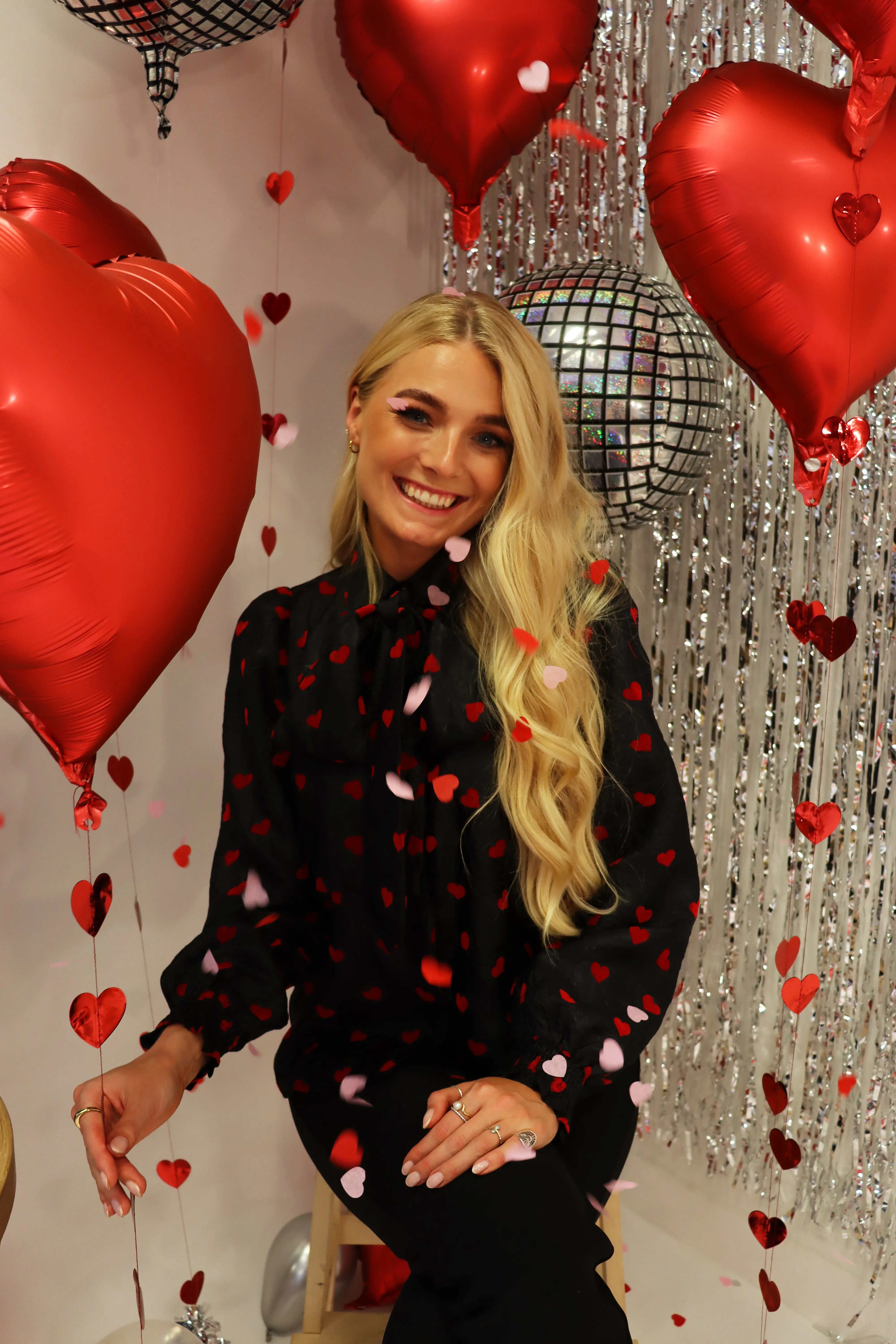 ELINA-LS-BLOUSE - BLACK RED HEART