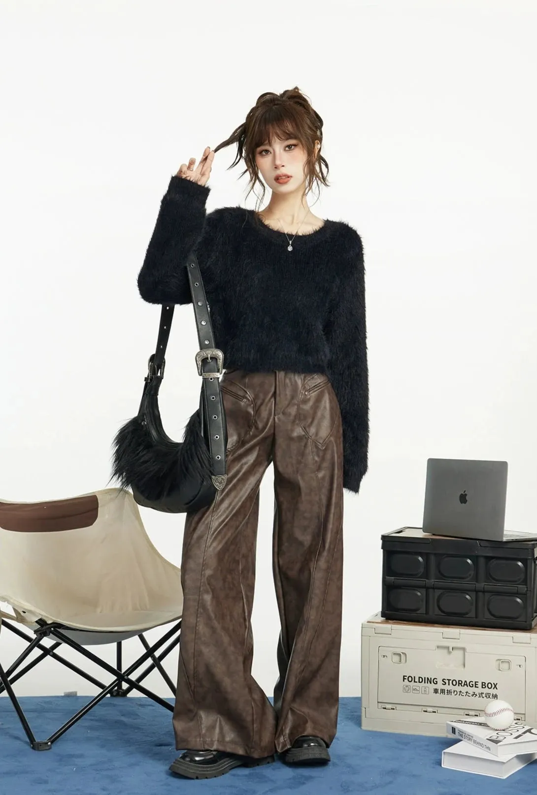 Faux Fur Extra-Cropped Crew-Neck Sweater