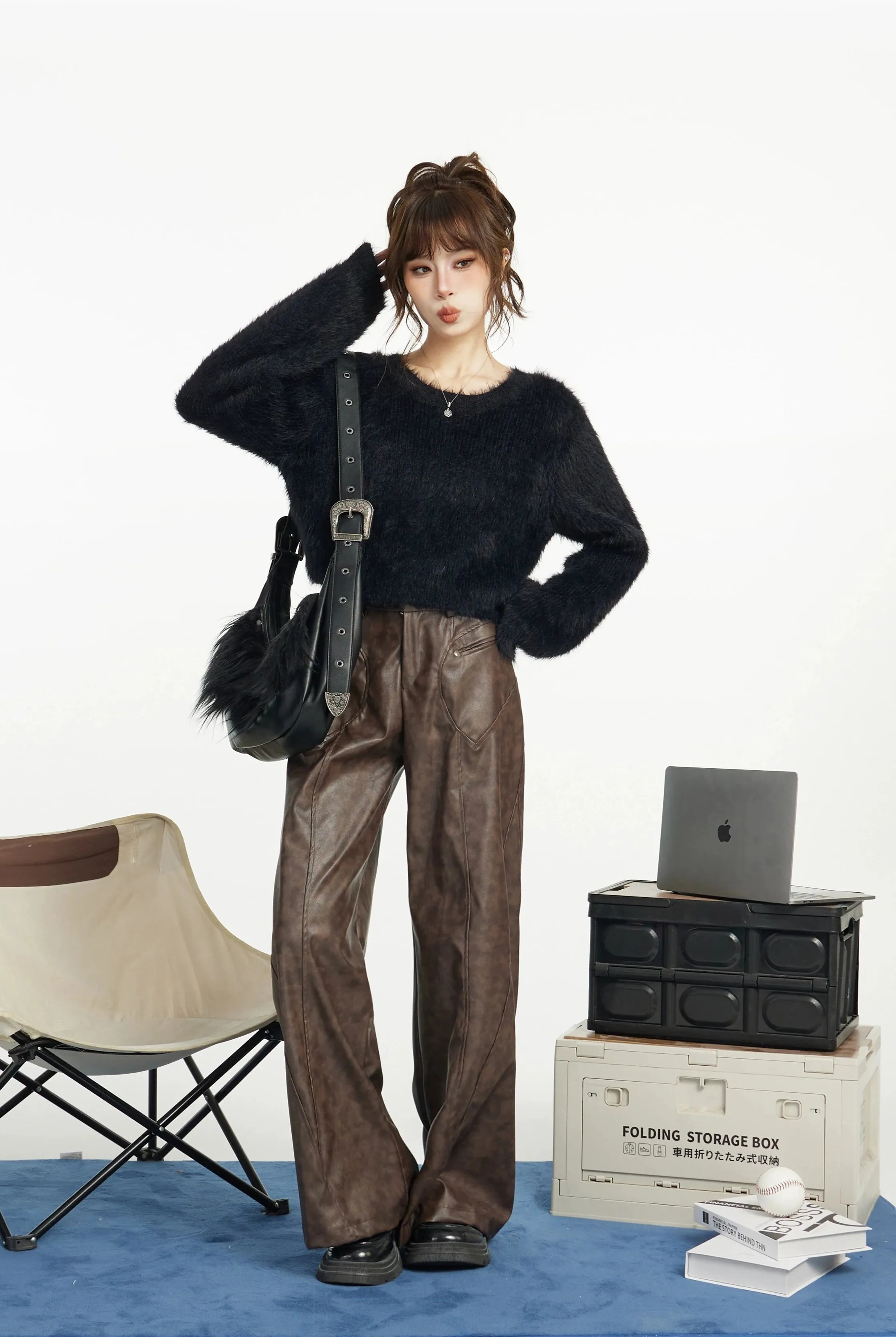 Faux Fur Extra-Cropped Crew-Neck Sweater