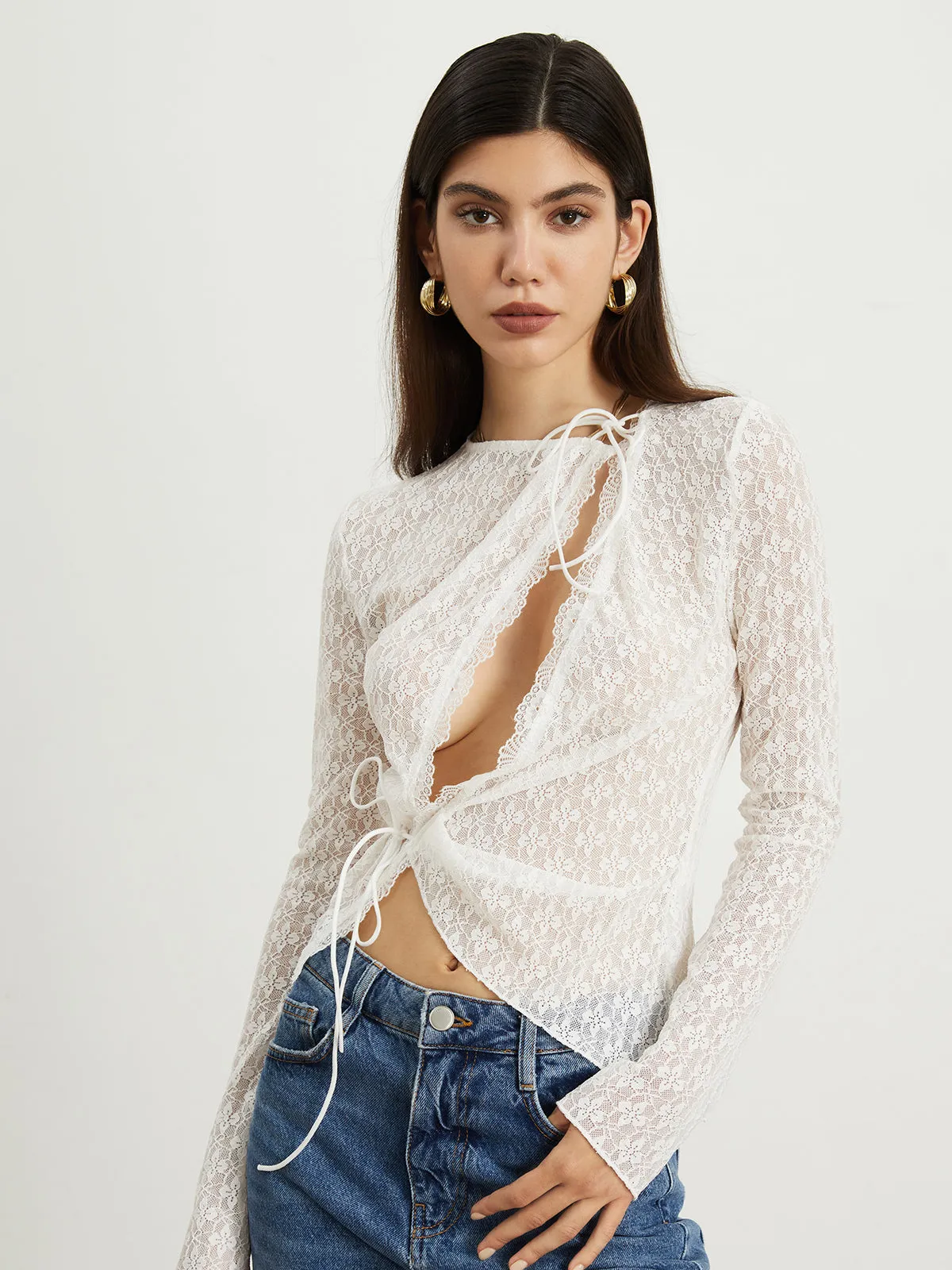 Floral Lace Graceful Tied Blouse