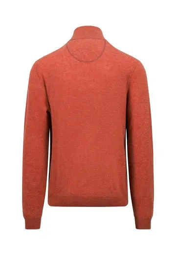 Fynch Hatton - Quarter Zip Knit Jumper, Rust