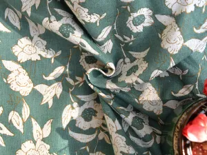 Green & White Floral 100% Pure Cotton Fabric