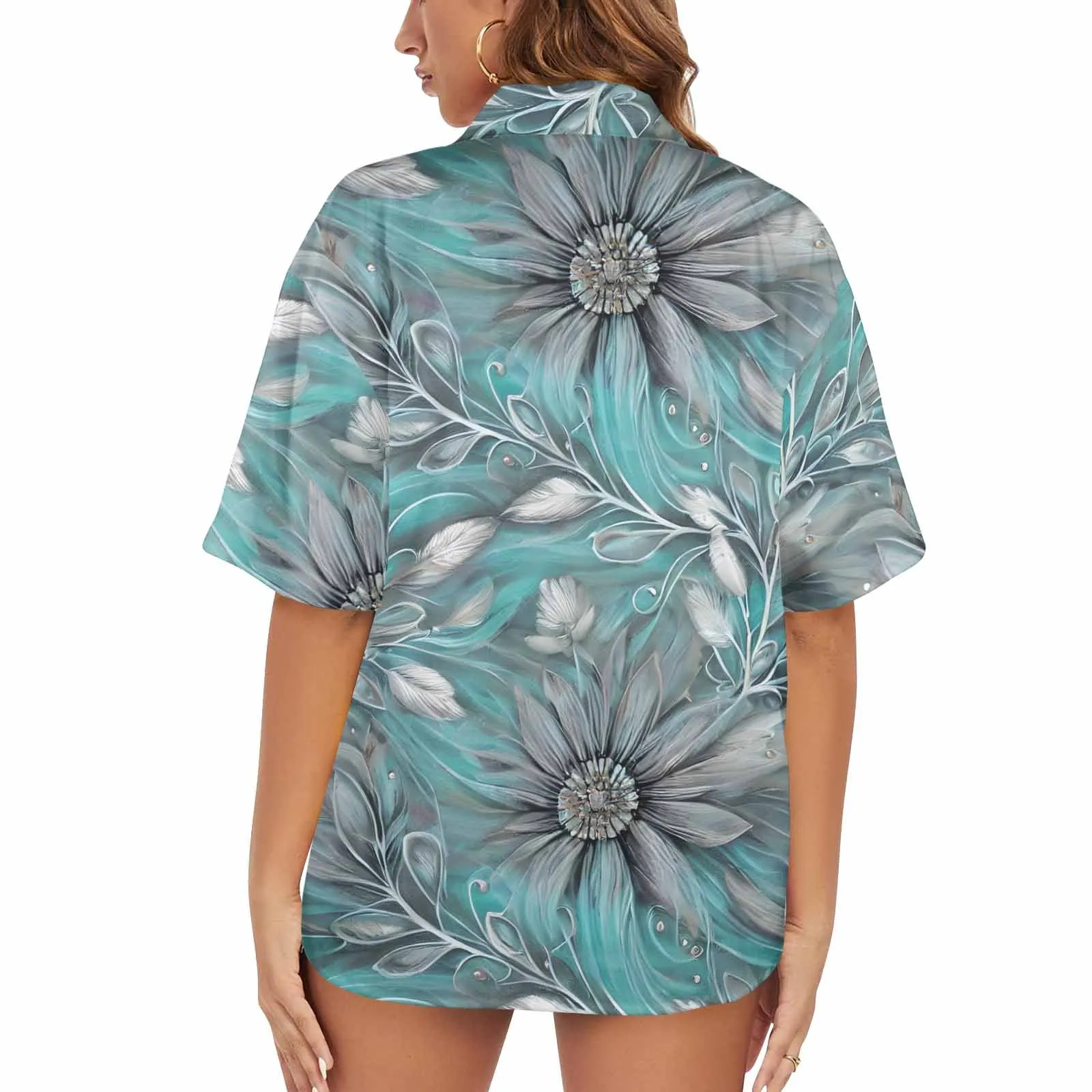 Green Elegant Floral Women's Hawaiian Shirt