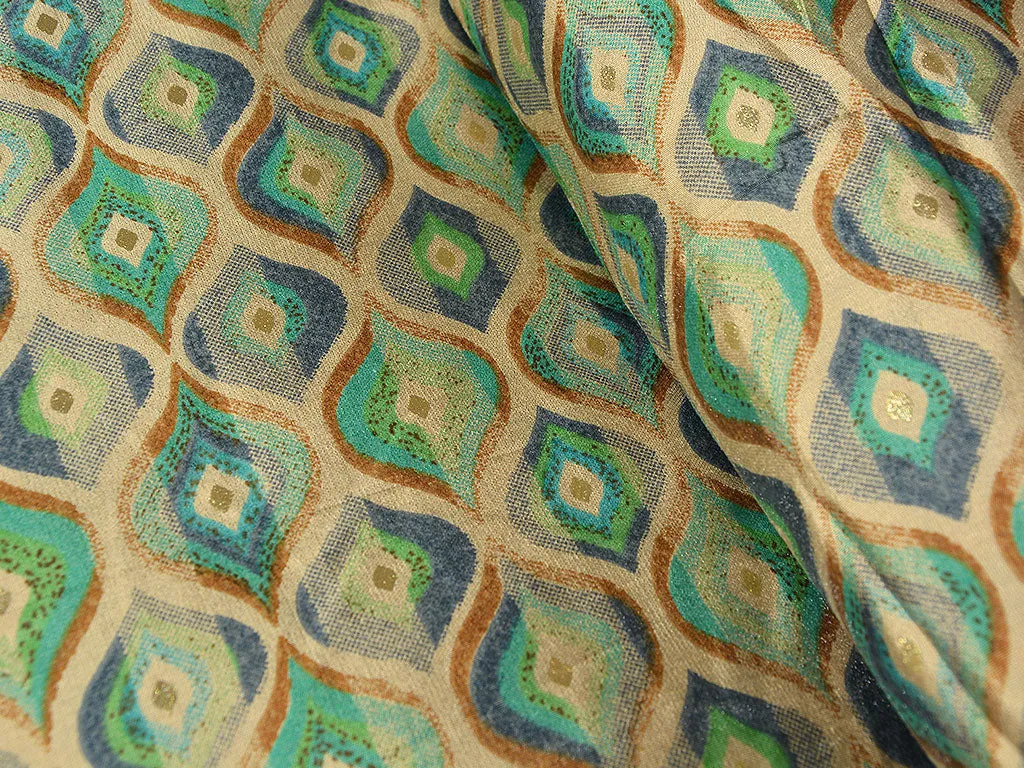 Green Motifs Premium Modal Chanderi Silk Fabric