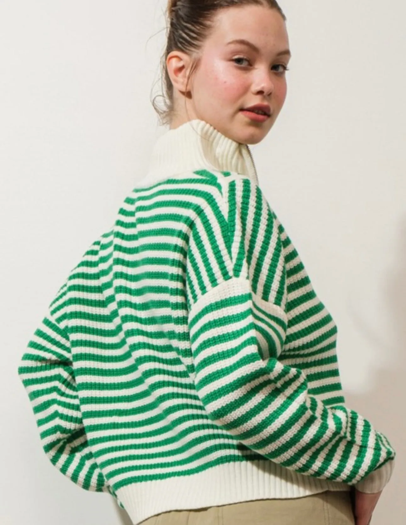 Green W/ Envy Half=Zip Stripe Sweater