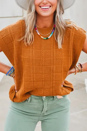 Grid Textured Short Sleeve Sweater