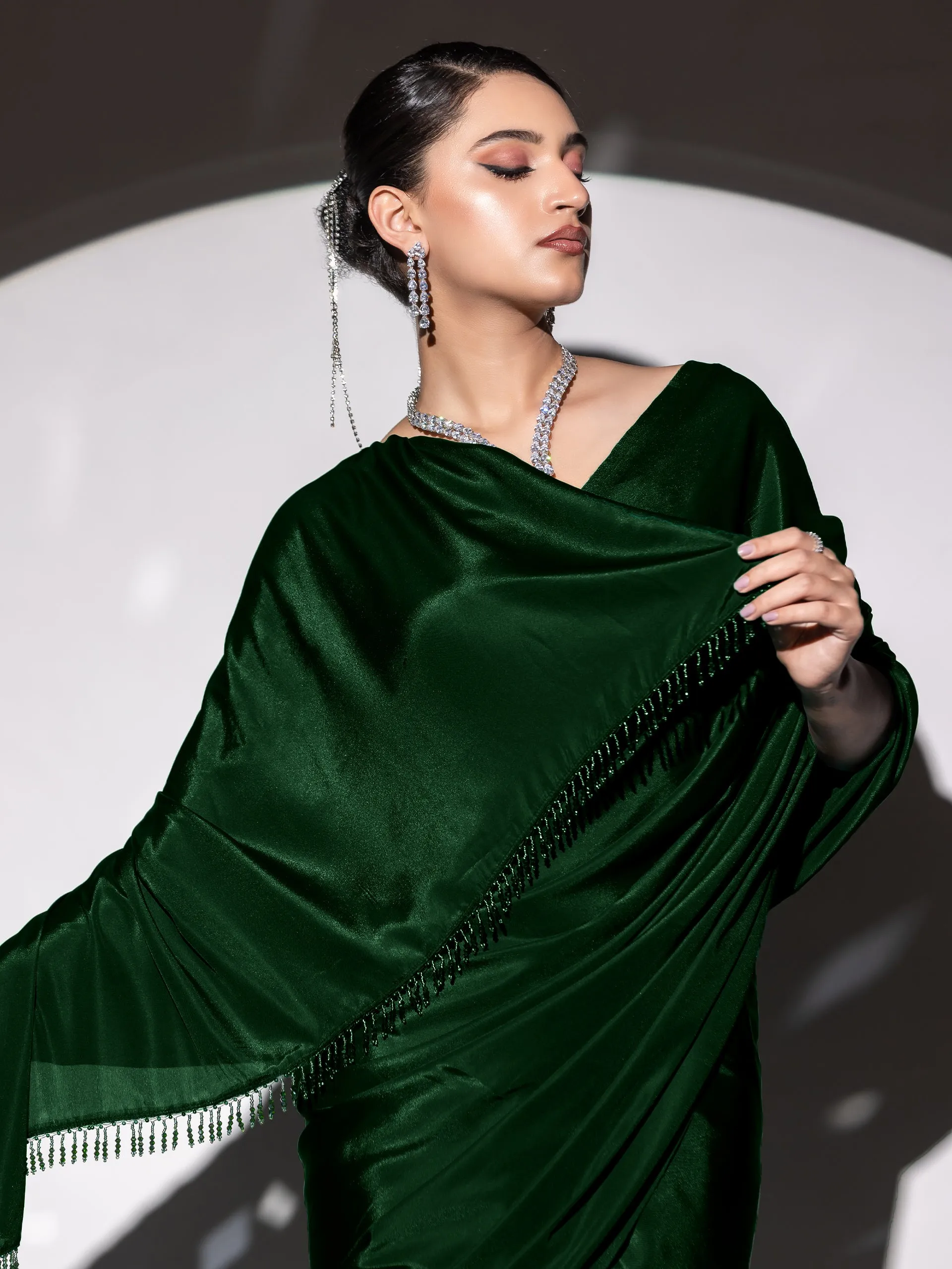 Healthify Green Saree with Lace and Blouse Fabric