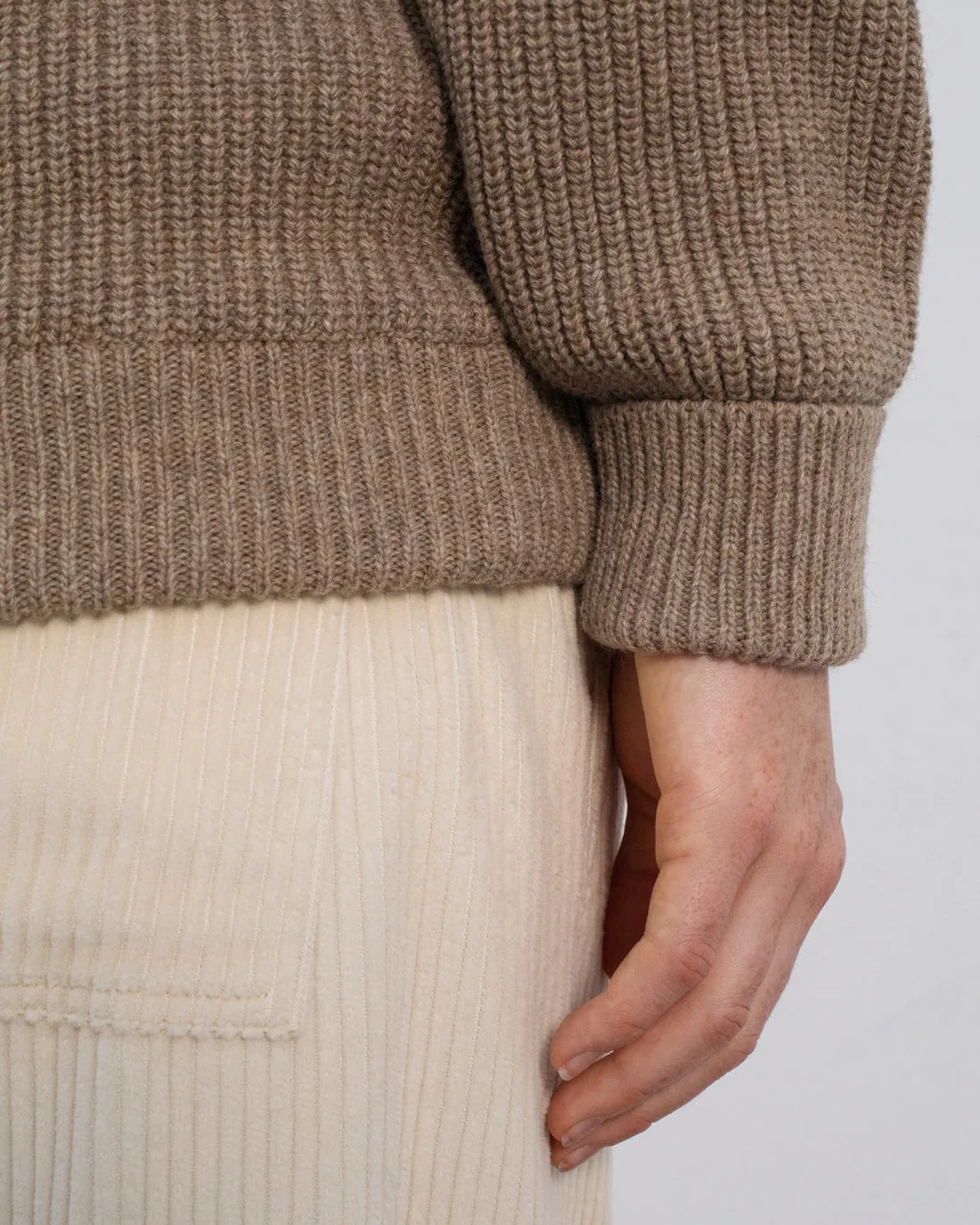 Heavy Knit Unisex Troyer Beige