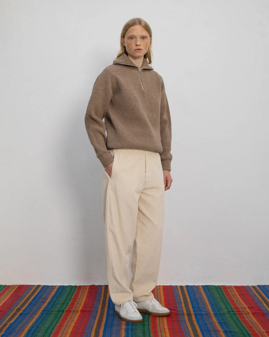 Heavy Knit Unisex Troyer Beige