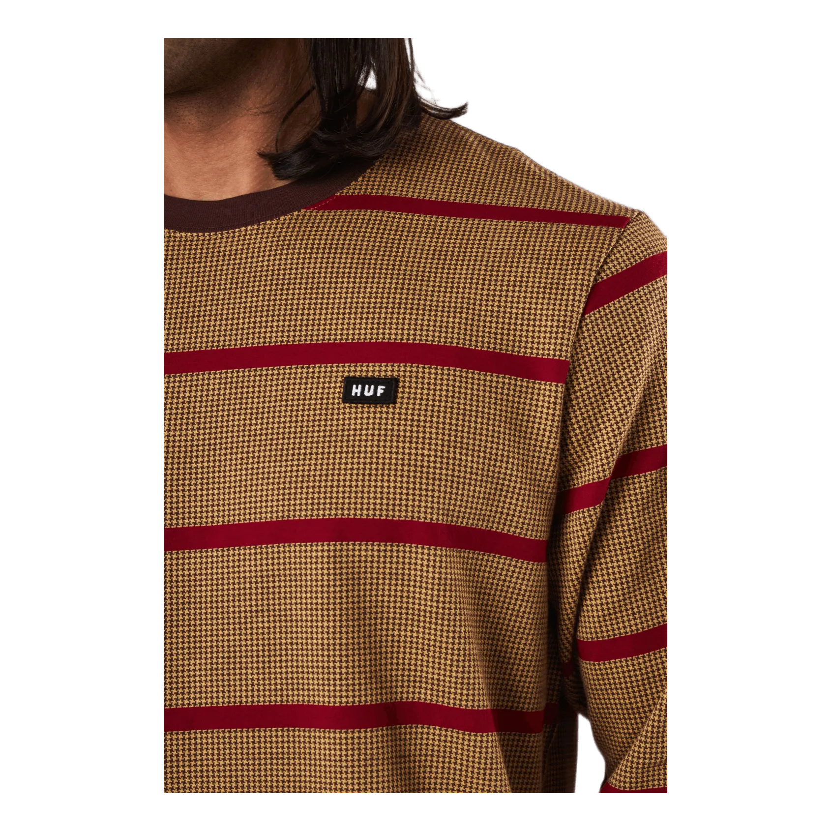 Houndstooth Stripe L/s Knit Deep Mahogany