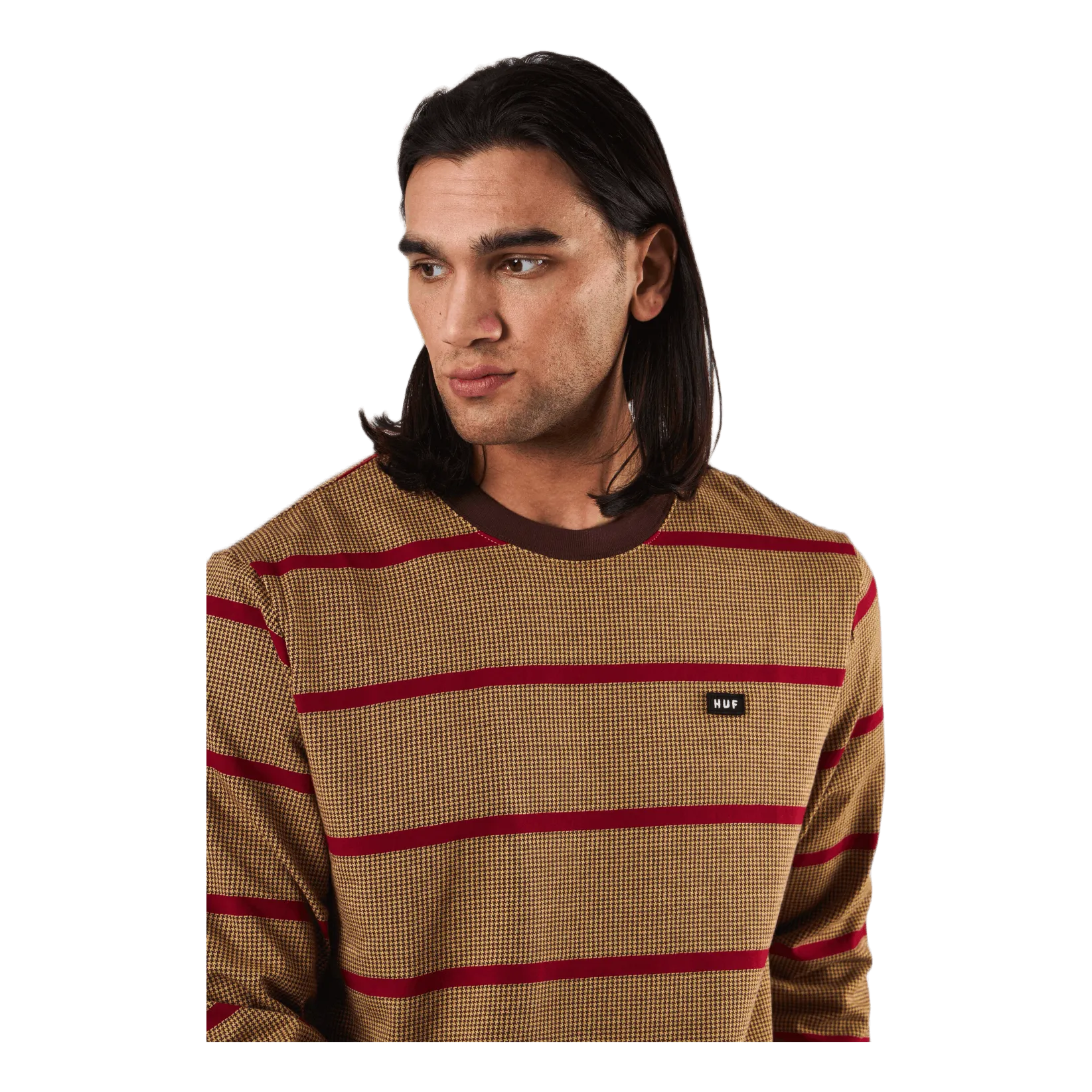 Houndstooth Stripe L/s Knit Deep Mahogany