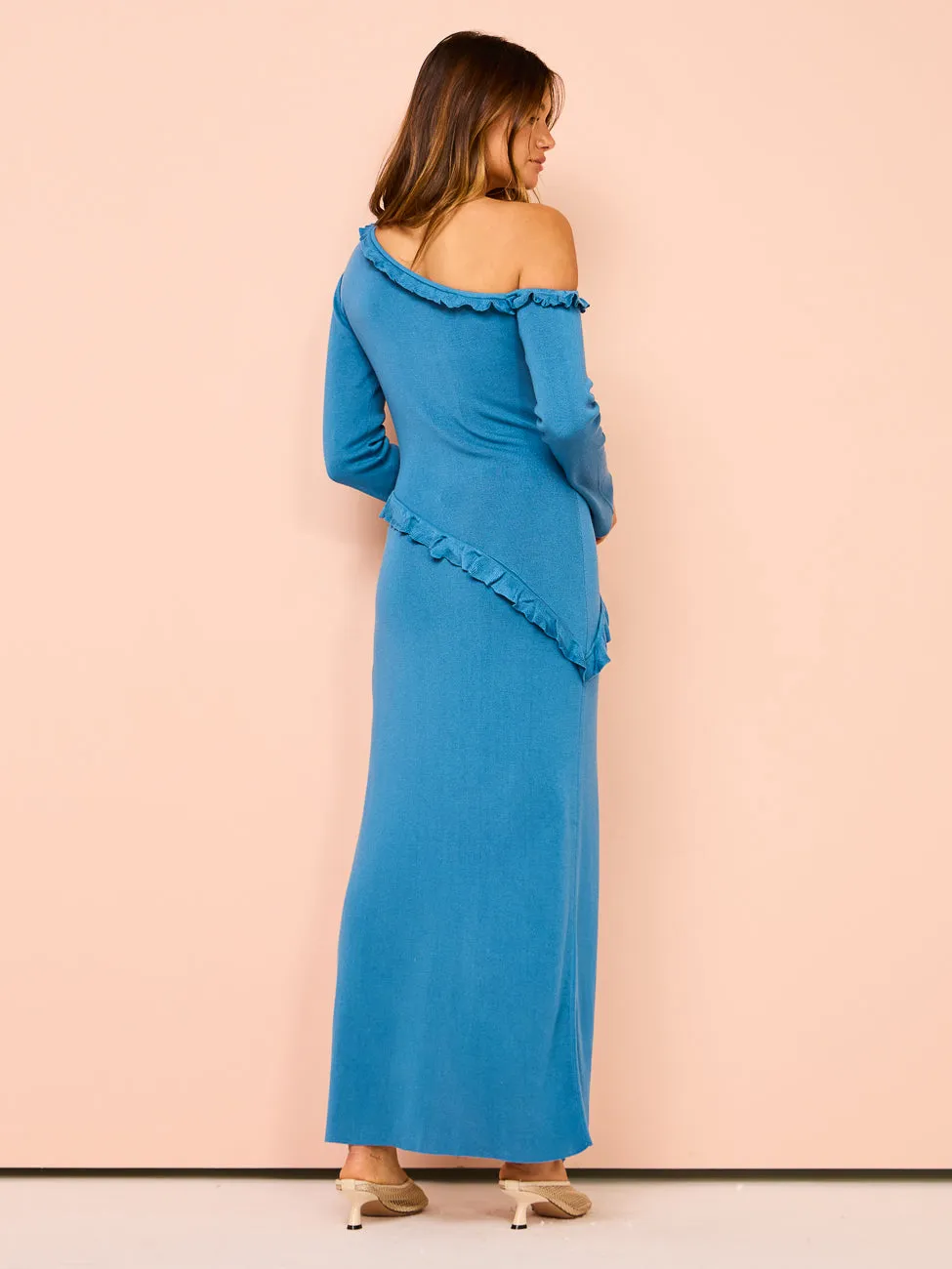 Issy Off Shoulder Ruffle Maxi Dress in Blue