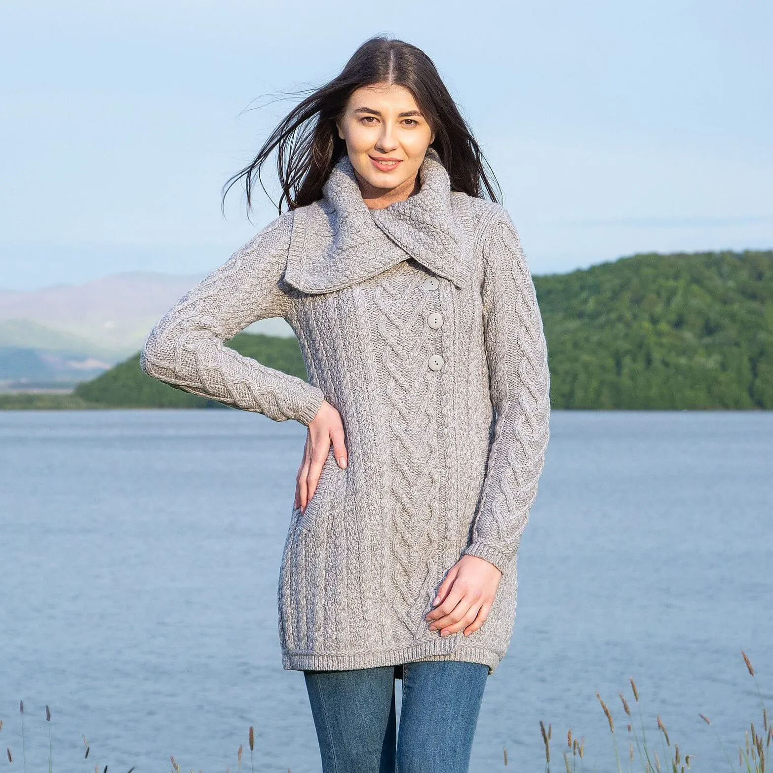 Ladies Irish Merino Wool A-Line Cardigan