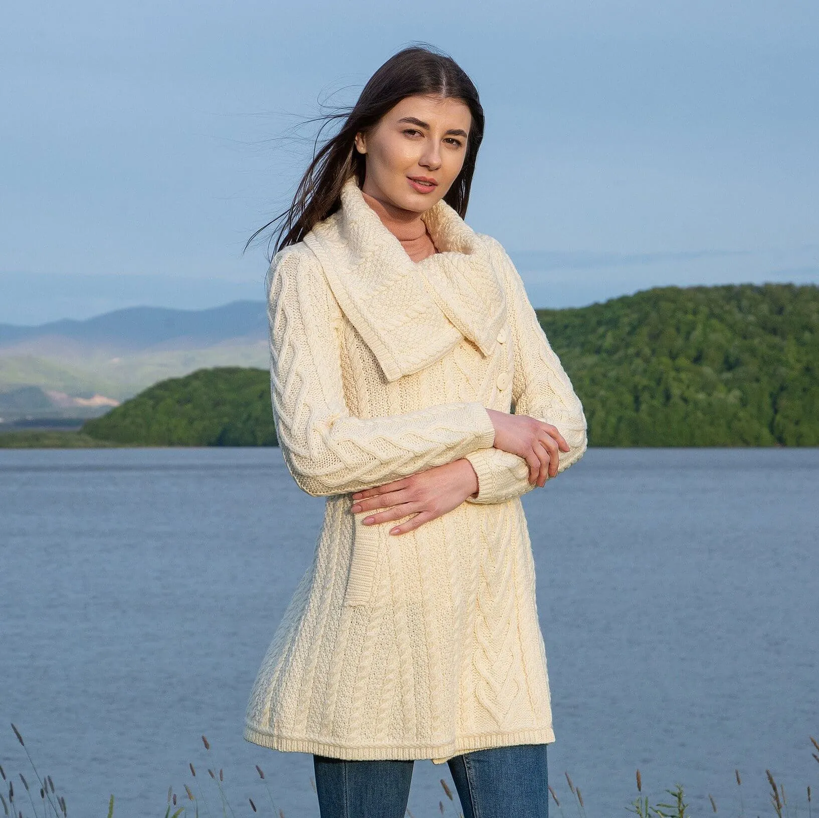 Ladies Irish Merino Wool A-Line Cardigan