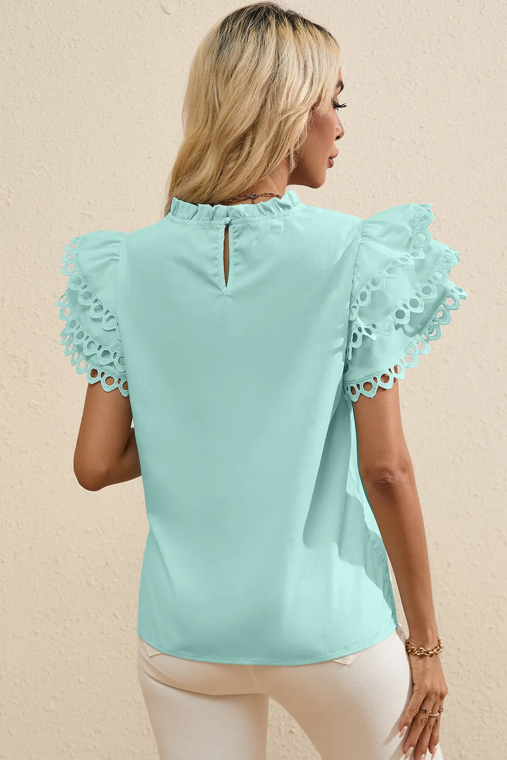 Layered Ric Rac Cap Sleeve Frilled Neck Blouse