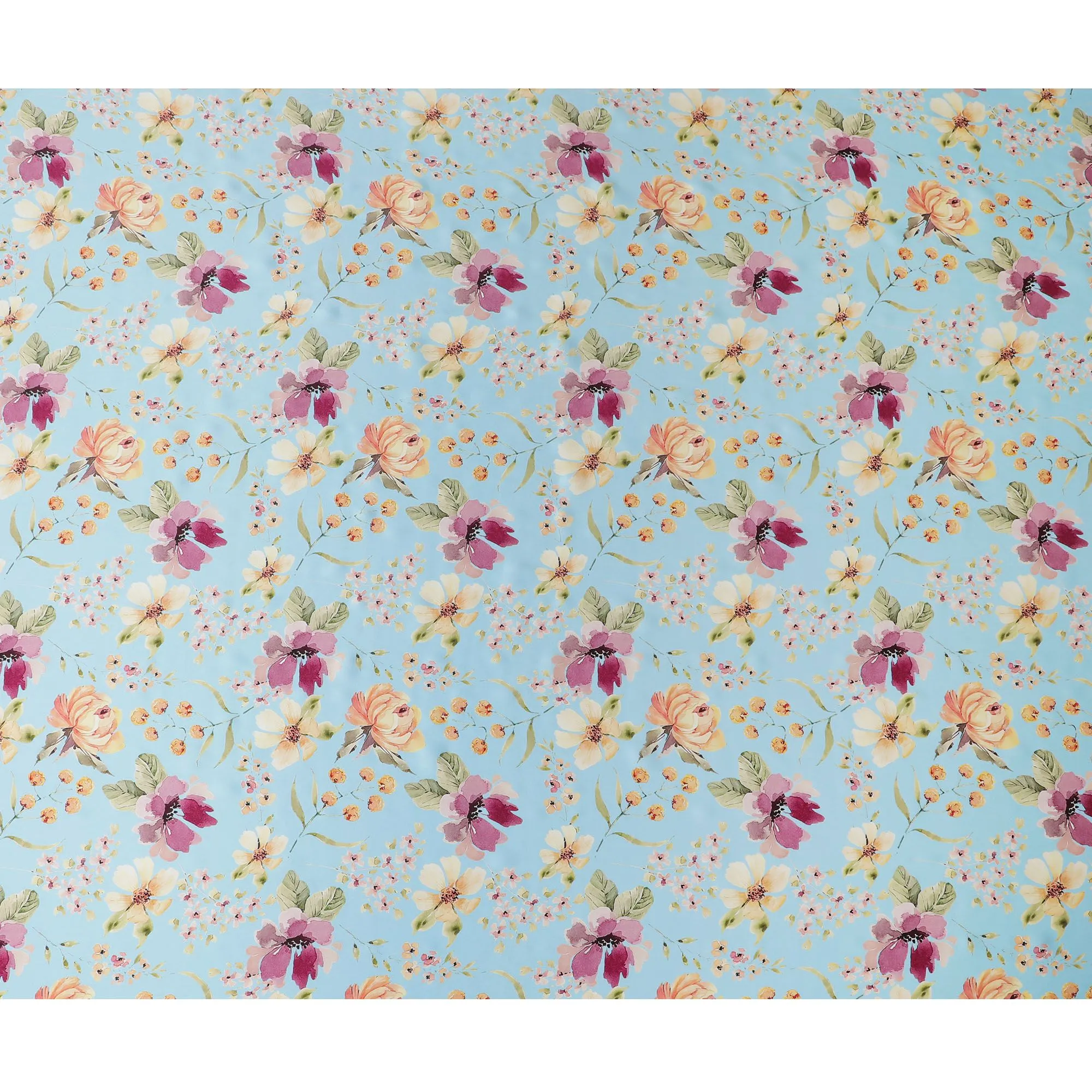 Light Blue Pure Silk Satin Fabric with Romantic Floral Print - Premium Italian Fabric, 140cm Wide-D18699