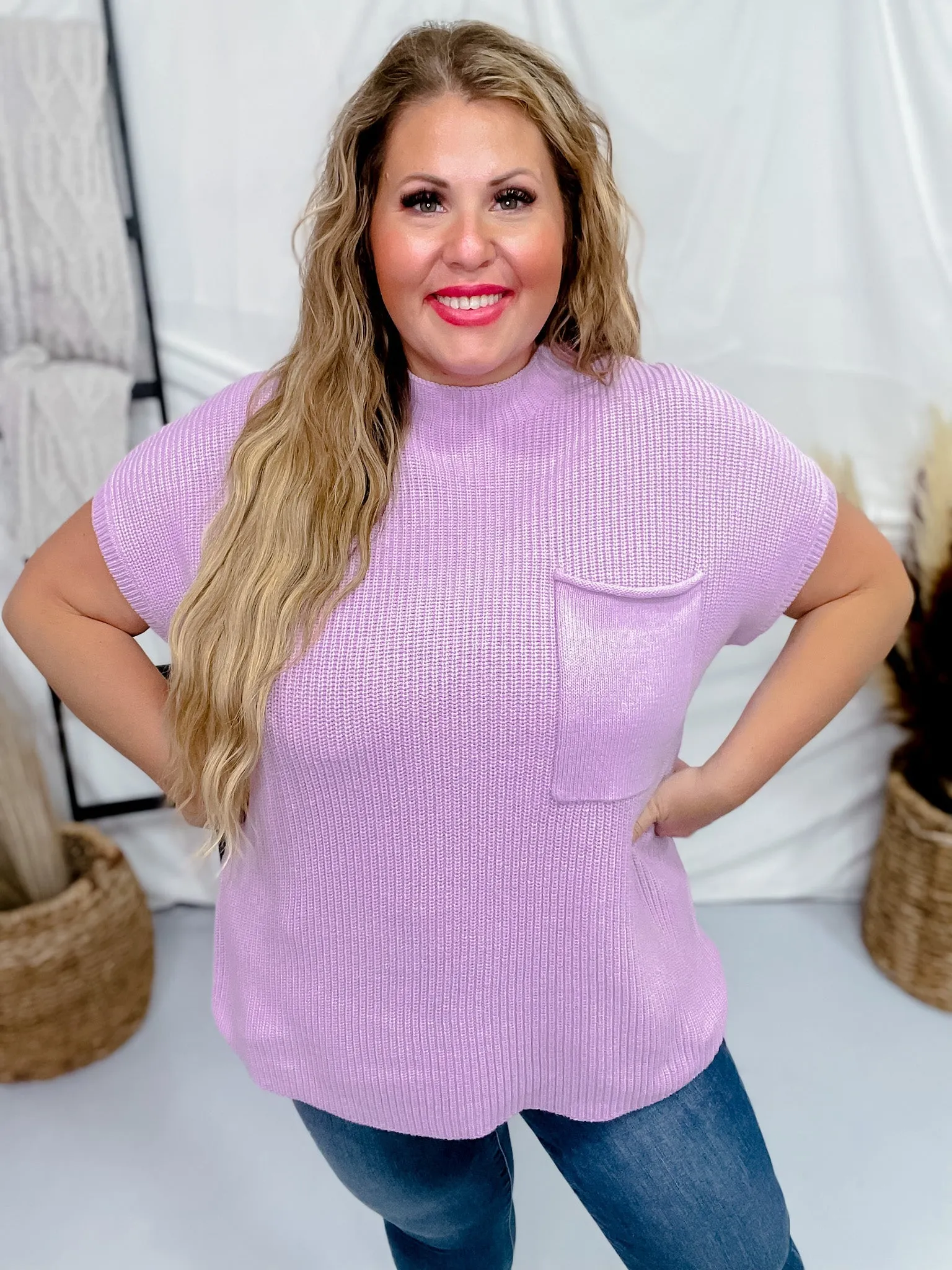 Lilac Short Sleeve Mock Neck Sweater Top FINAL SALE