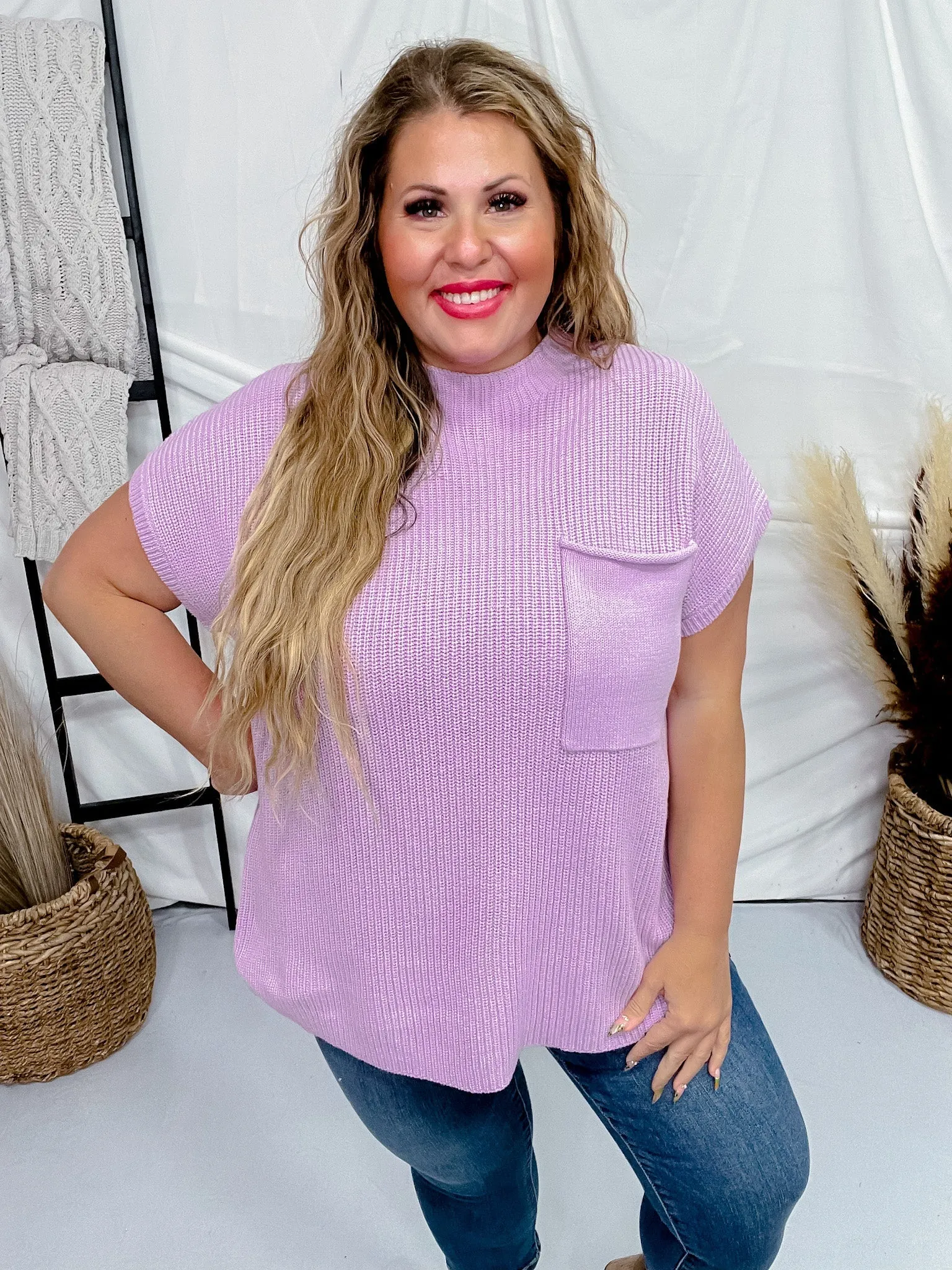 Lilac Short Sleeve Mock Neck Sweater Top FINAL SALE