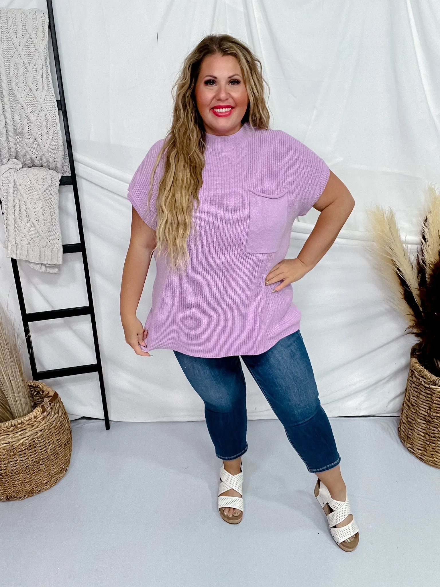 Lilac Short Sleeve Mock Neck Sweater Top FINAL SALE