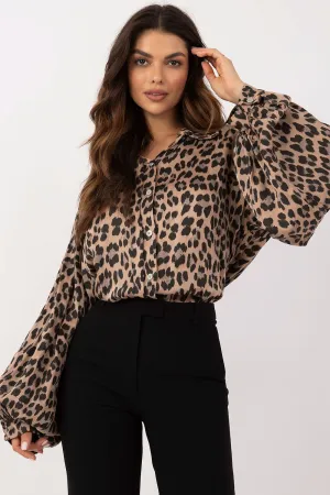 Long Sleeve Over-Sized Leopard Print Blouse Shirt by Och Bella