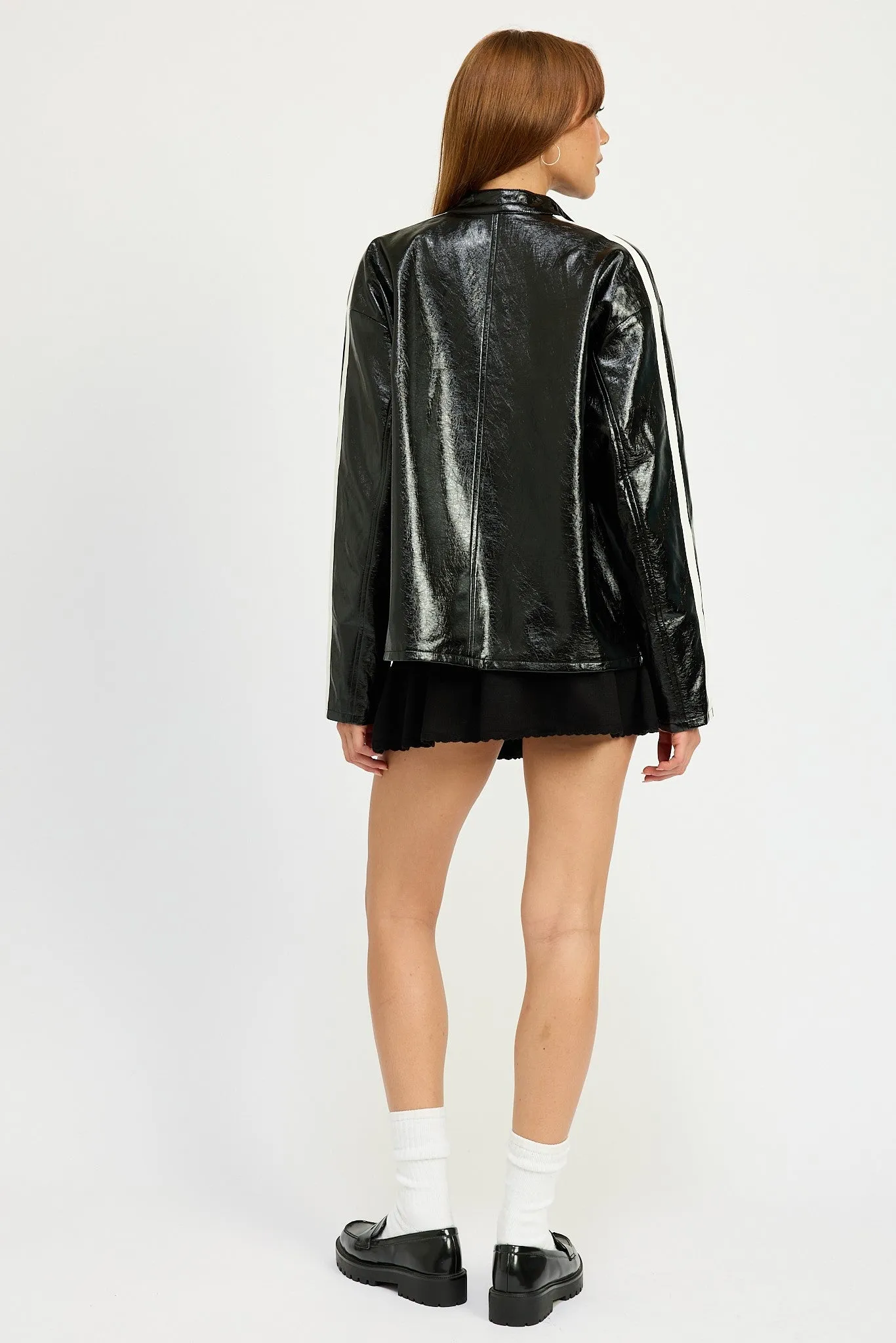 Luxe Edge Vinyl Oversized Moto Jacket