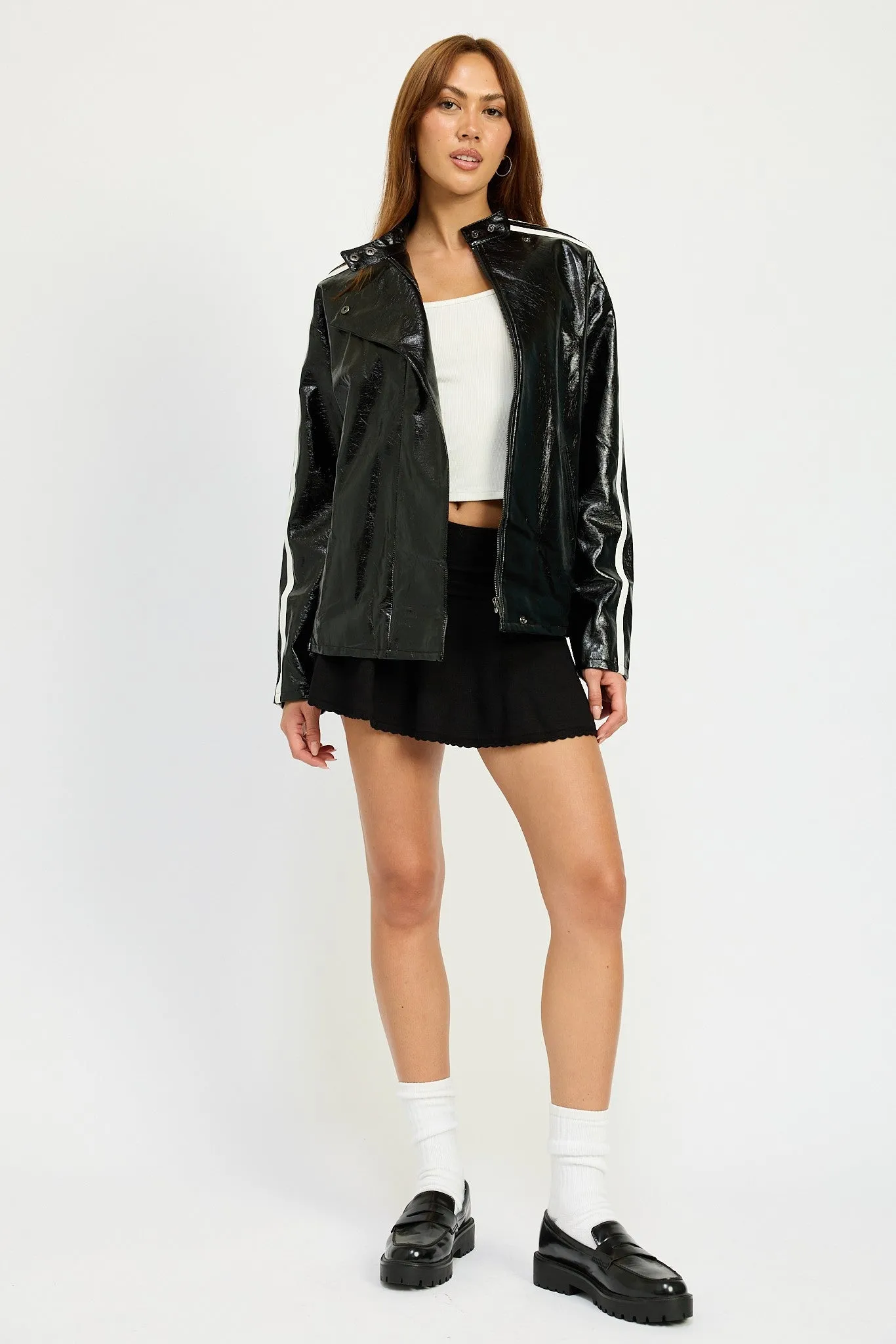 Luxe Edge Vinyl Oversized Moto Jacket