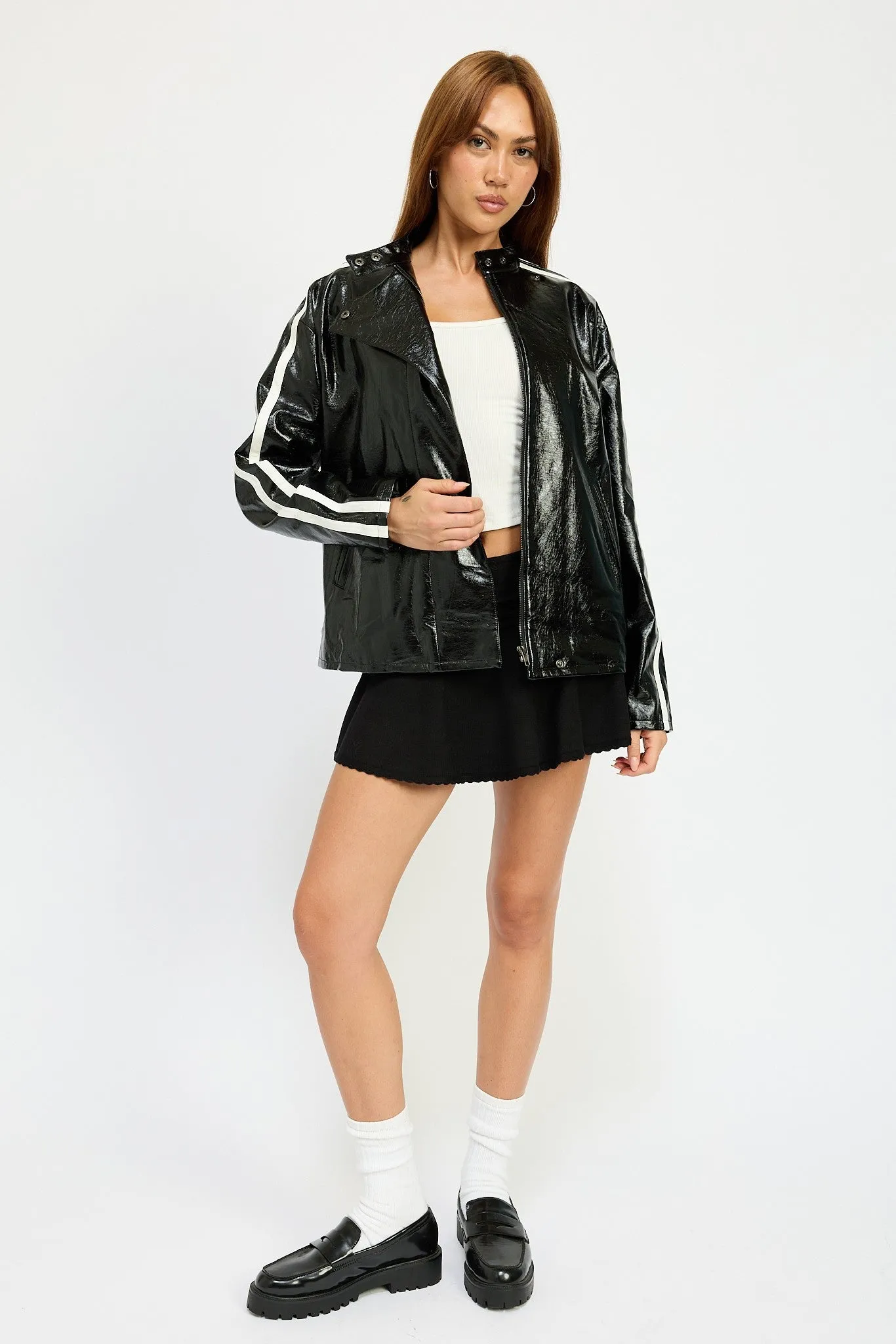 Luxe Edge Vinyl Oversized Moto Jacket