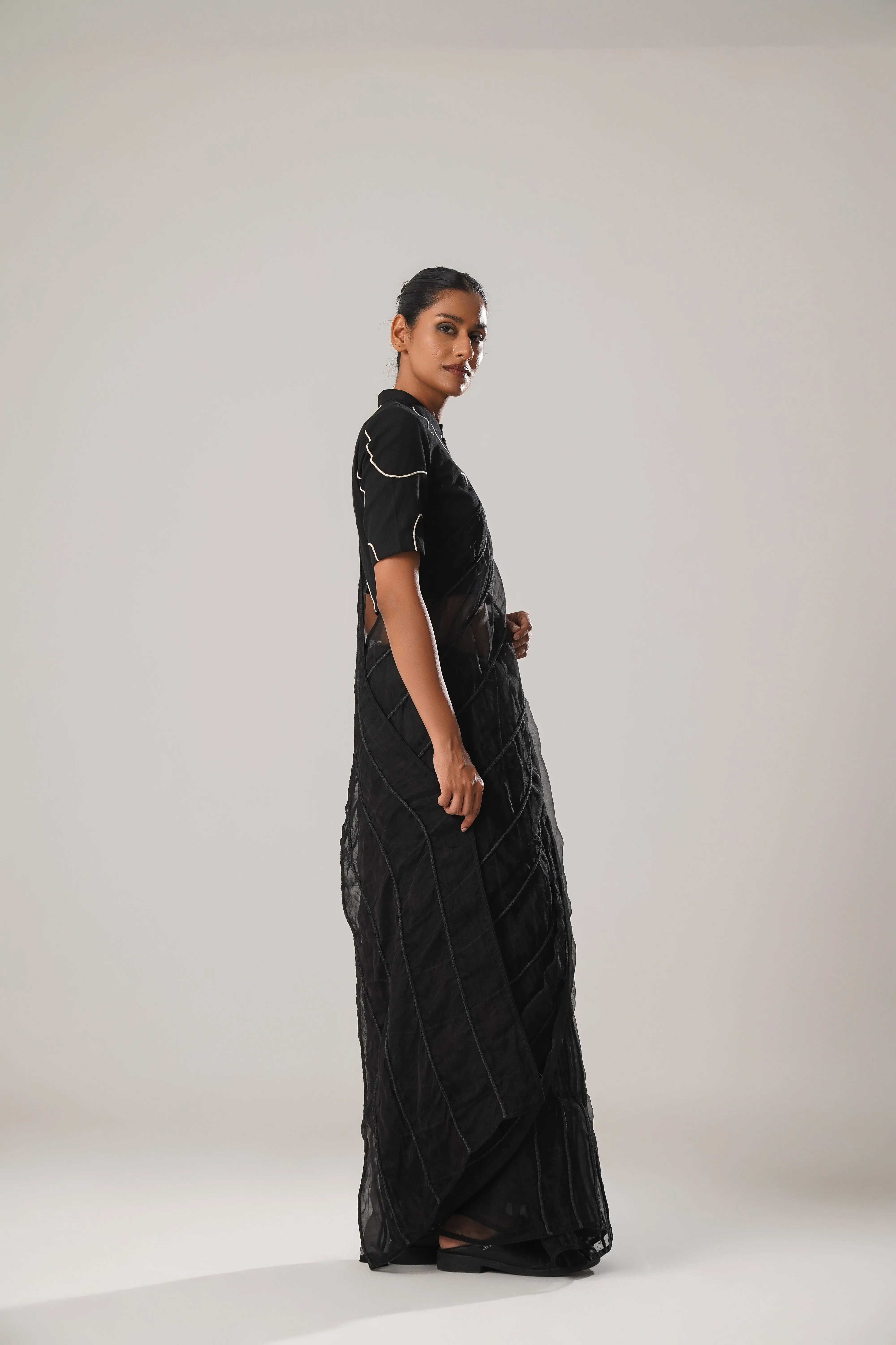 luxury with our black silk organza Saree