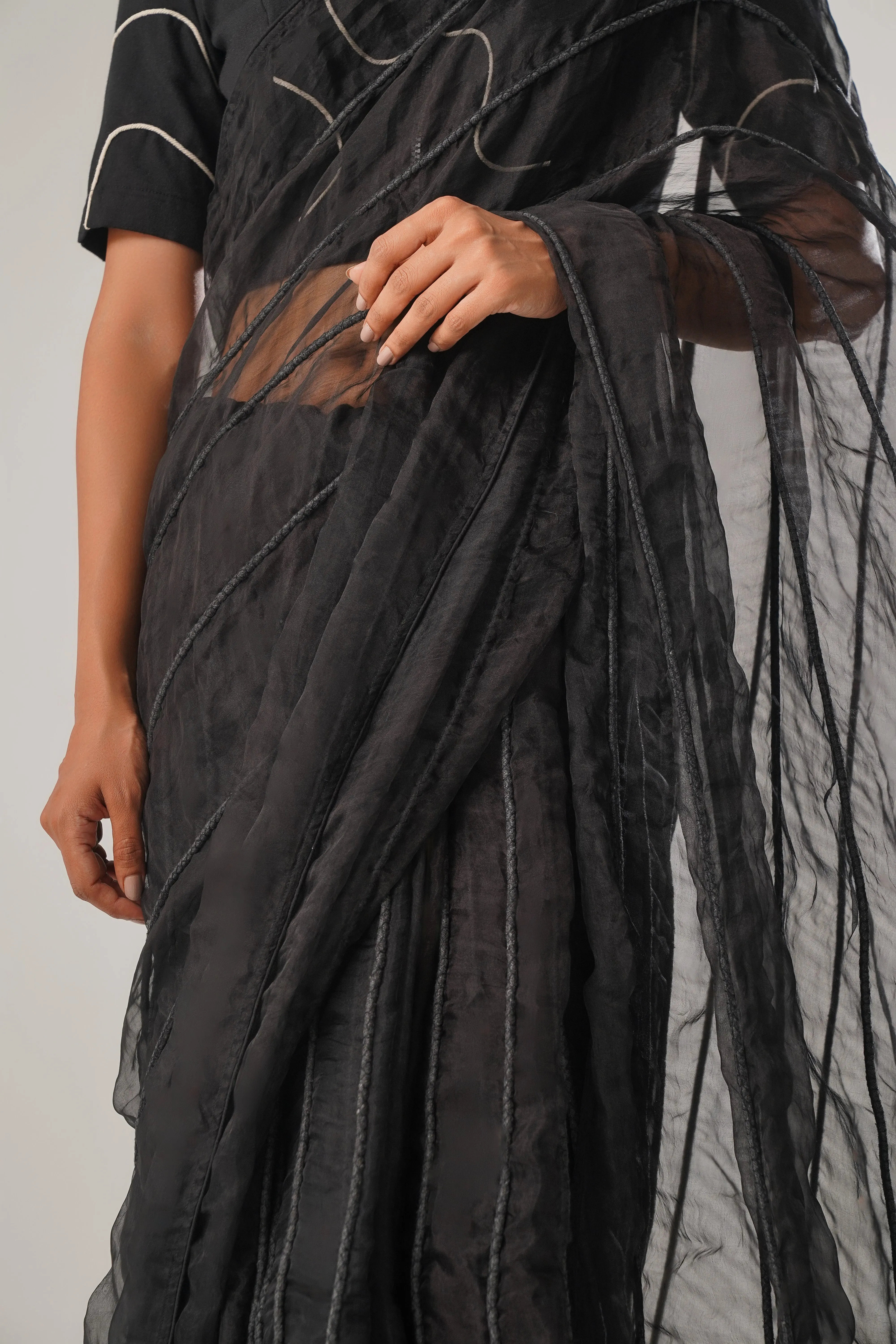 luxury with our black silk organza Saree