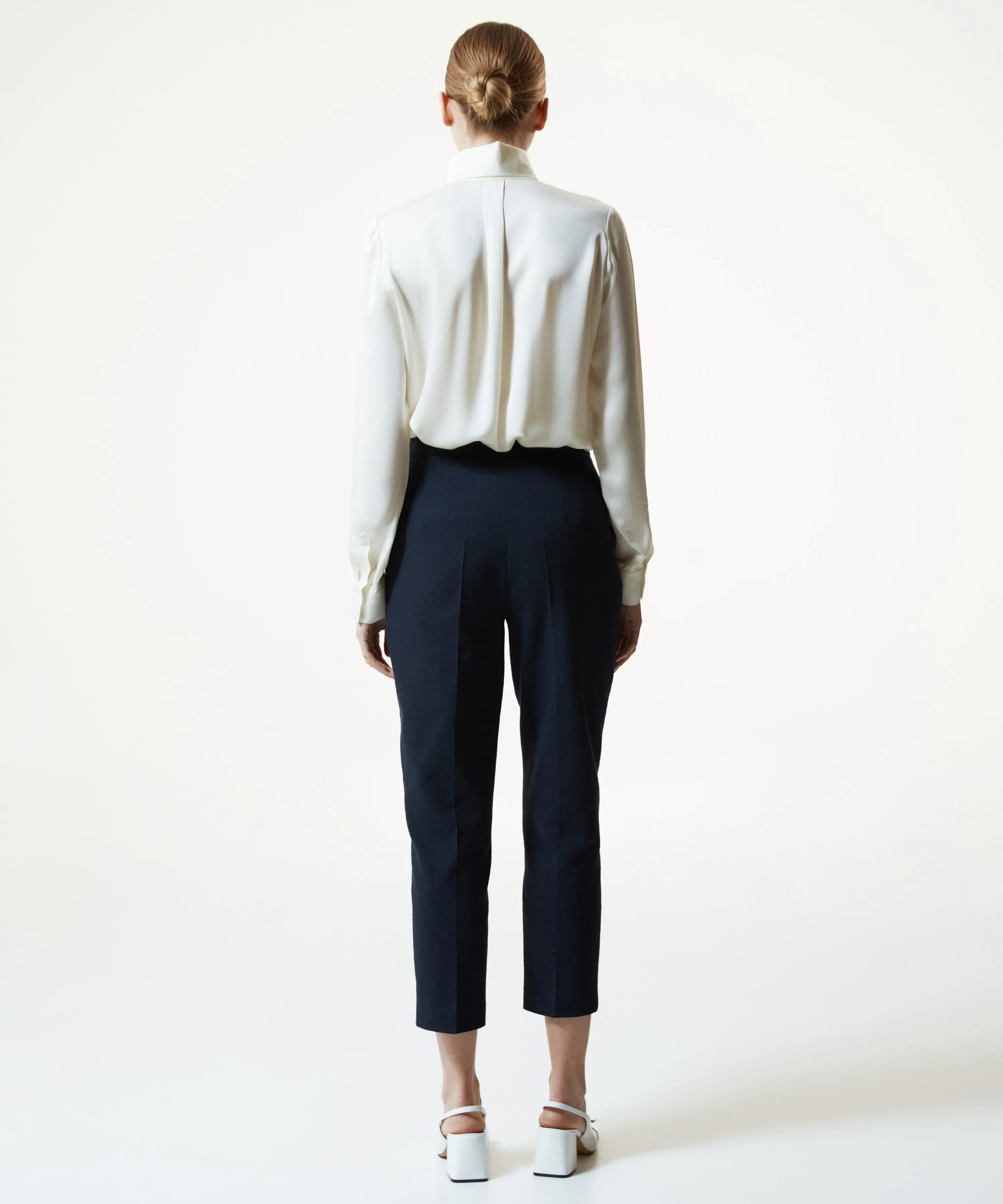 Machka Textured Cigarette Fit Trousers Navy Blue