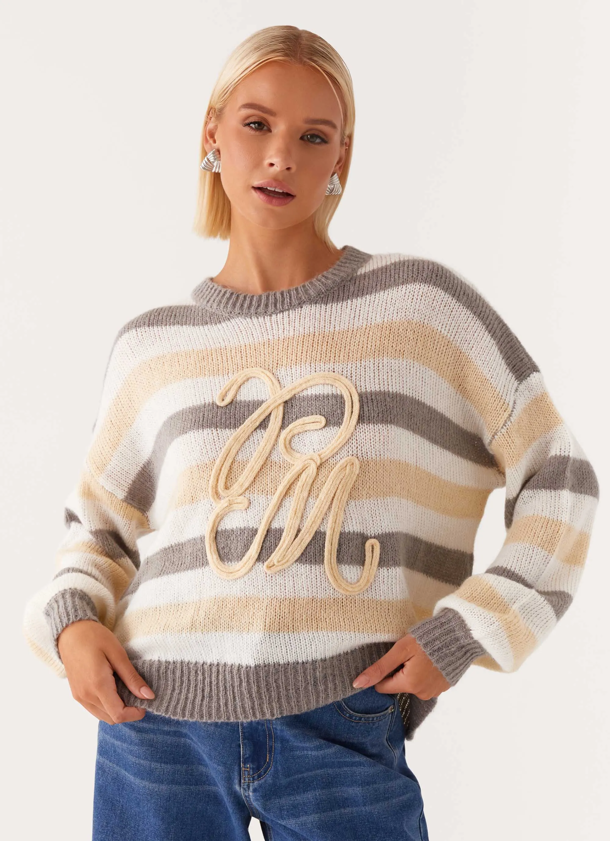 Main Character Oversized Knit Sweater - Stripe