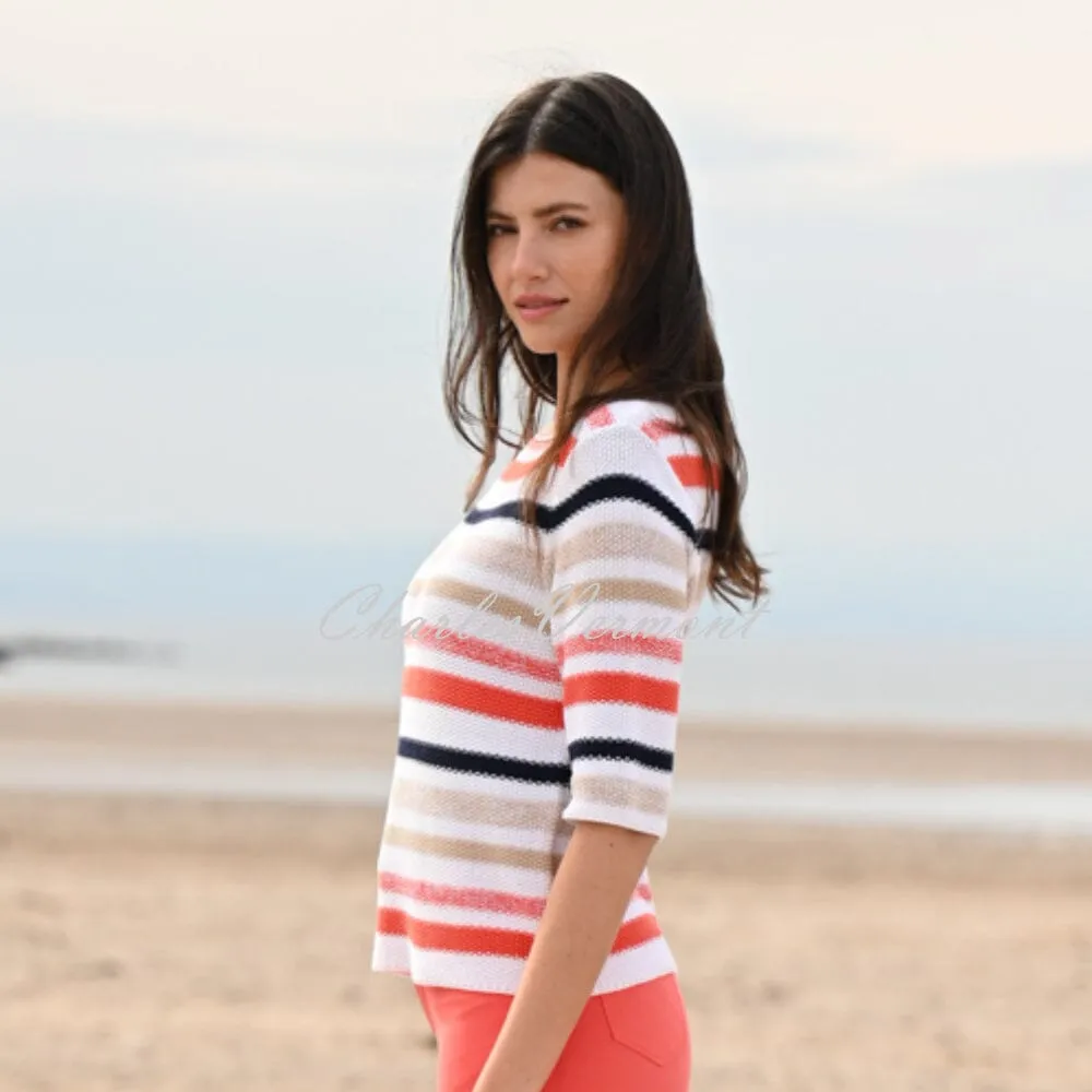 Marble Striped Sweater - Style 6558-200 (White / Dark Orange / Navy)