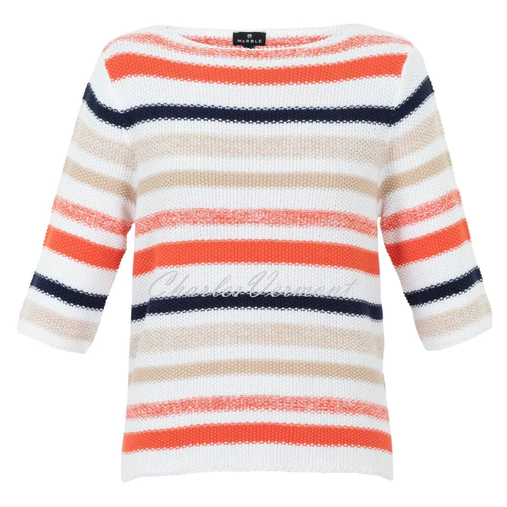 Marble Striped Sweater - Style 6558-200 (White / Dark Orange / Navy)