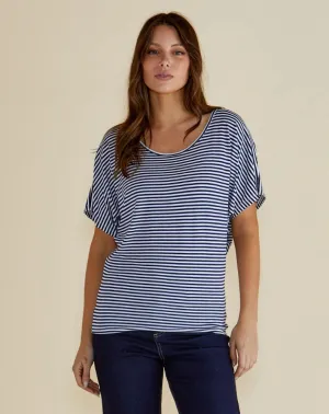 Maui Tee - Navy Blue/White Stripe