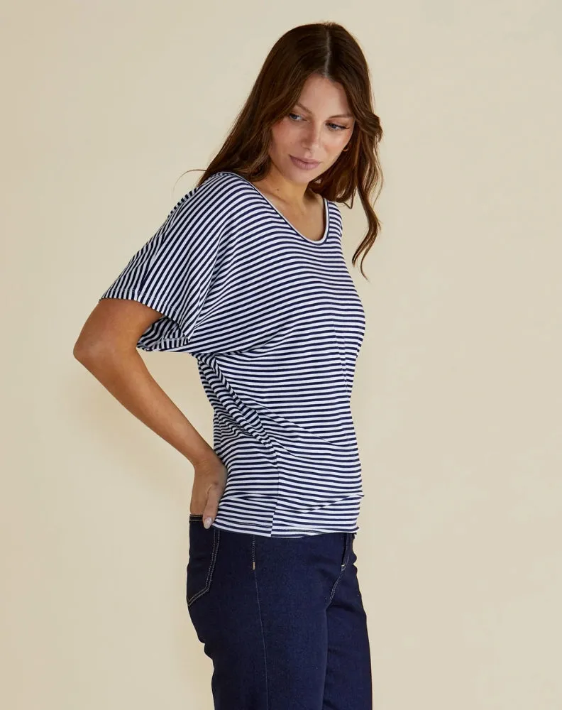 Maui Tee - Navy Blue/White Stripe