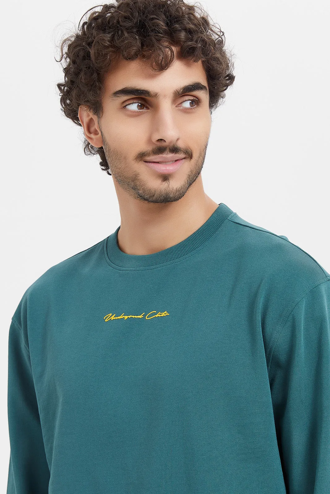 Men Teal Embroidered Sweatshirt