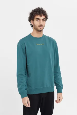 Men Teal Embroidered Sweatshirt