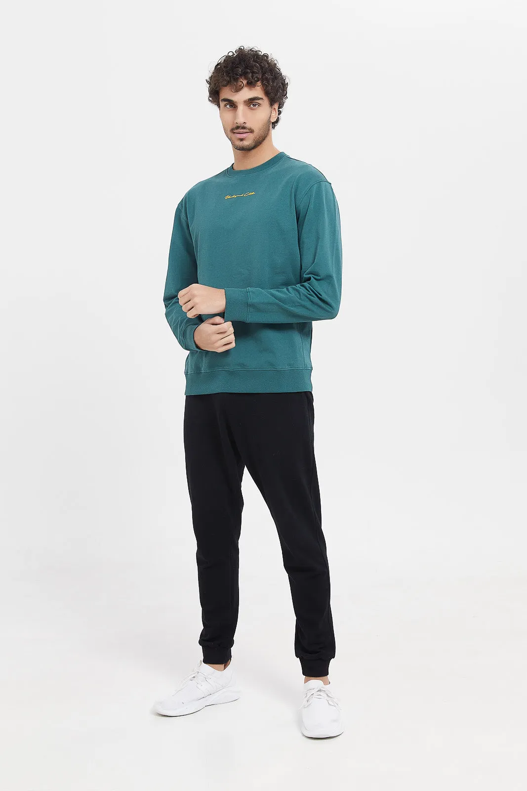 Men Teal Embroidered Sweatshirt