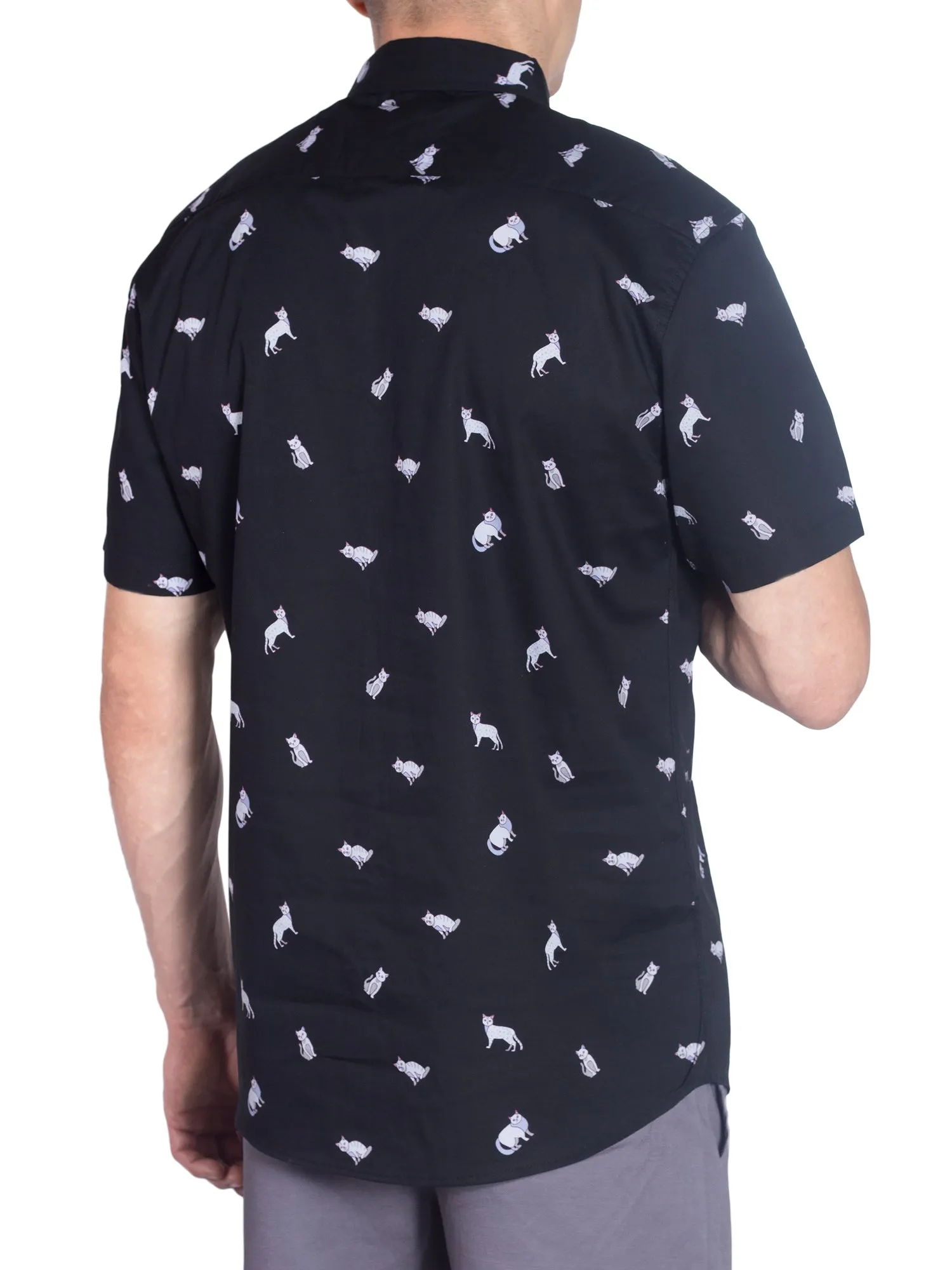 Mens Button Down Shirt - Cats Black ( Stretch )