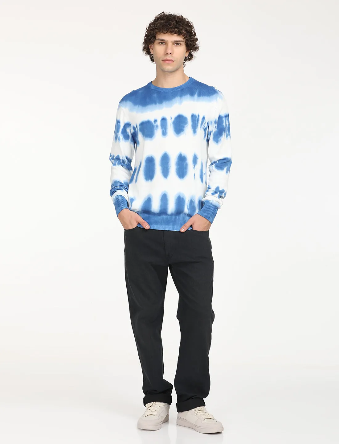 Men's Tie-Dye Blue Crew Neck Sweater