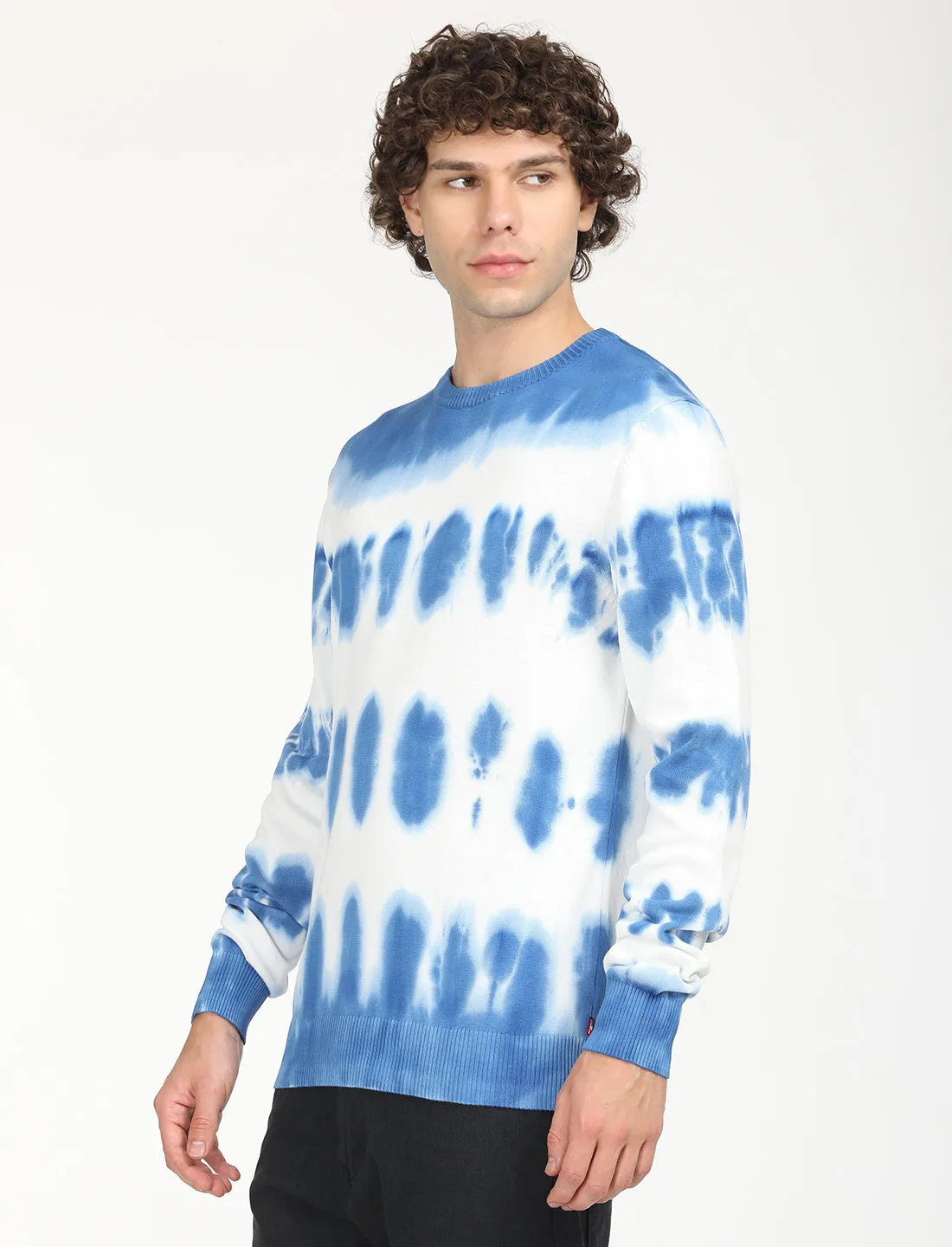 Men's Tie-Dye Blue Crew Neck Sweater