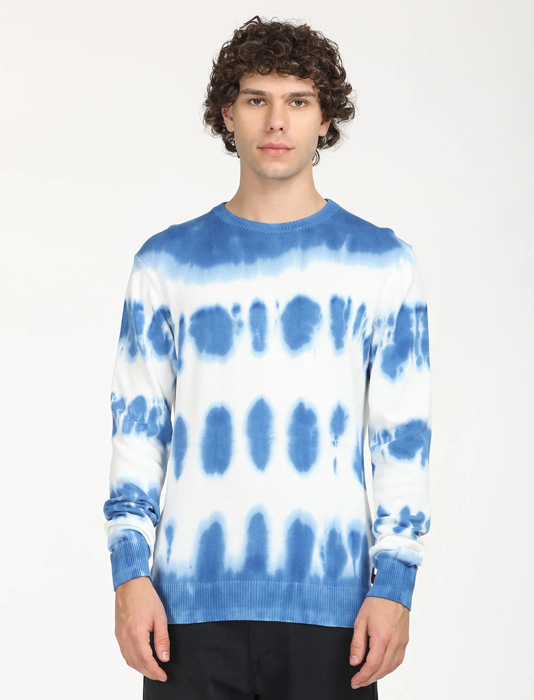 Men's Tie-Dye Blue Crew Neck Sweater