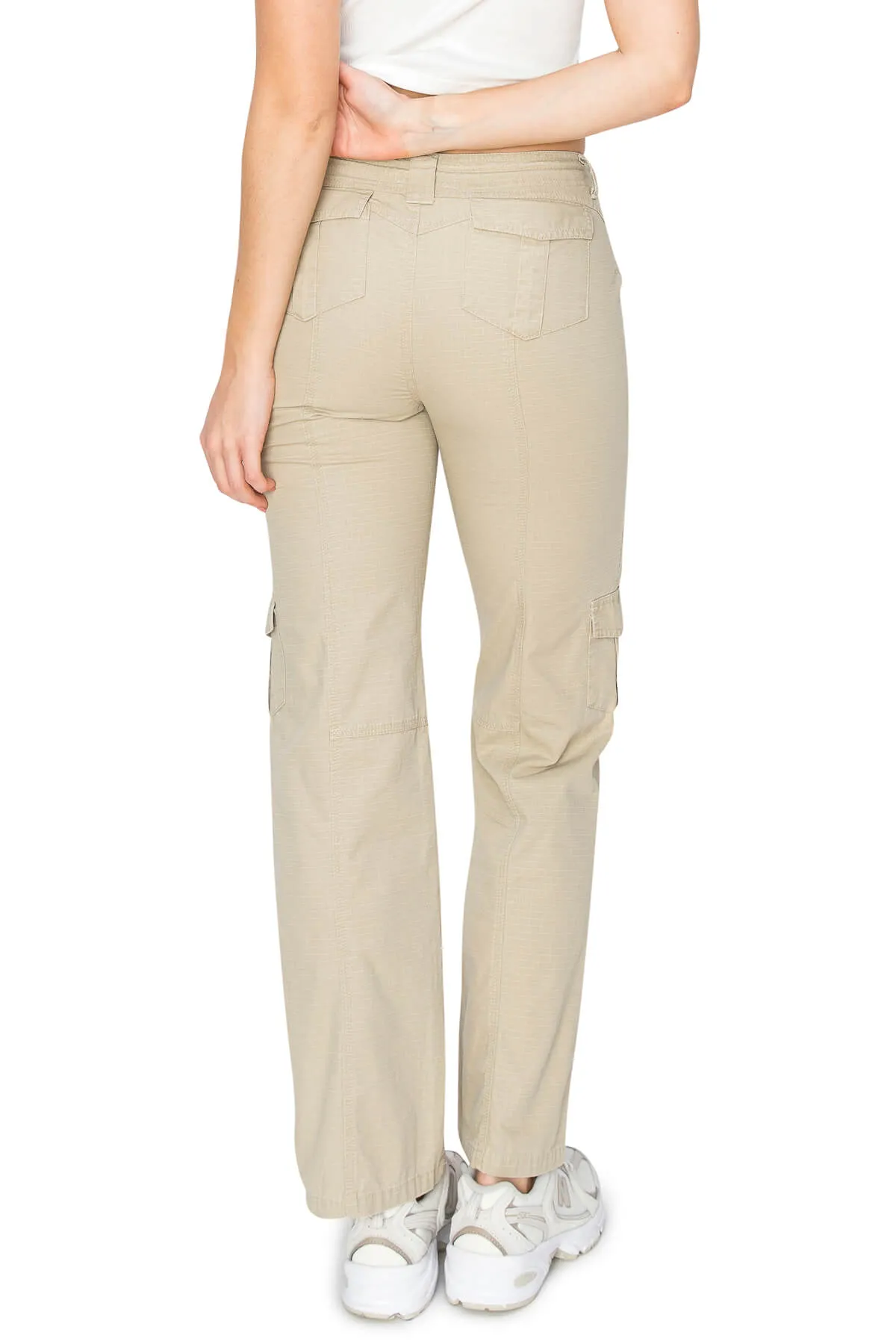 Mid Rise Adjustable Waist Cargo Pants - Khaki