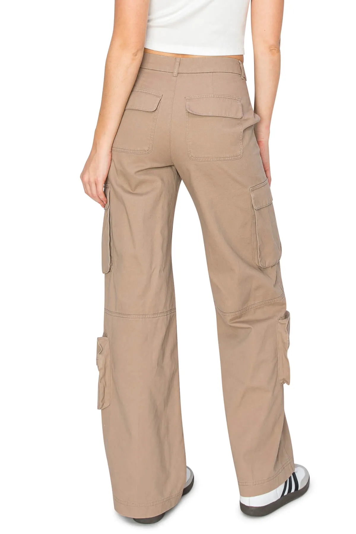 Mid Rise Cargo Puddle Pants - Taupe