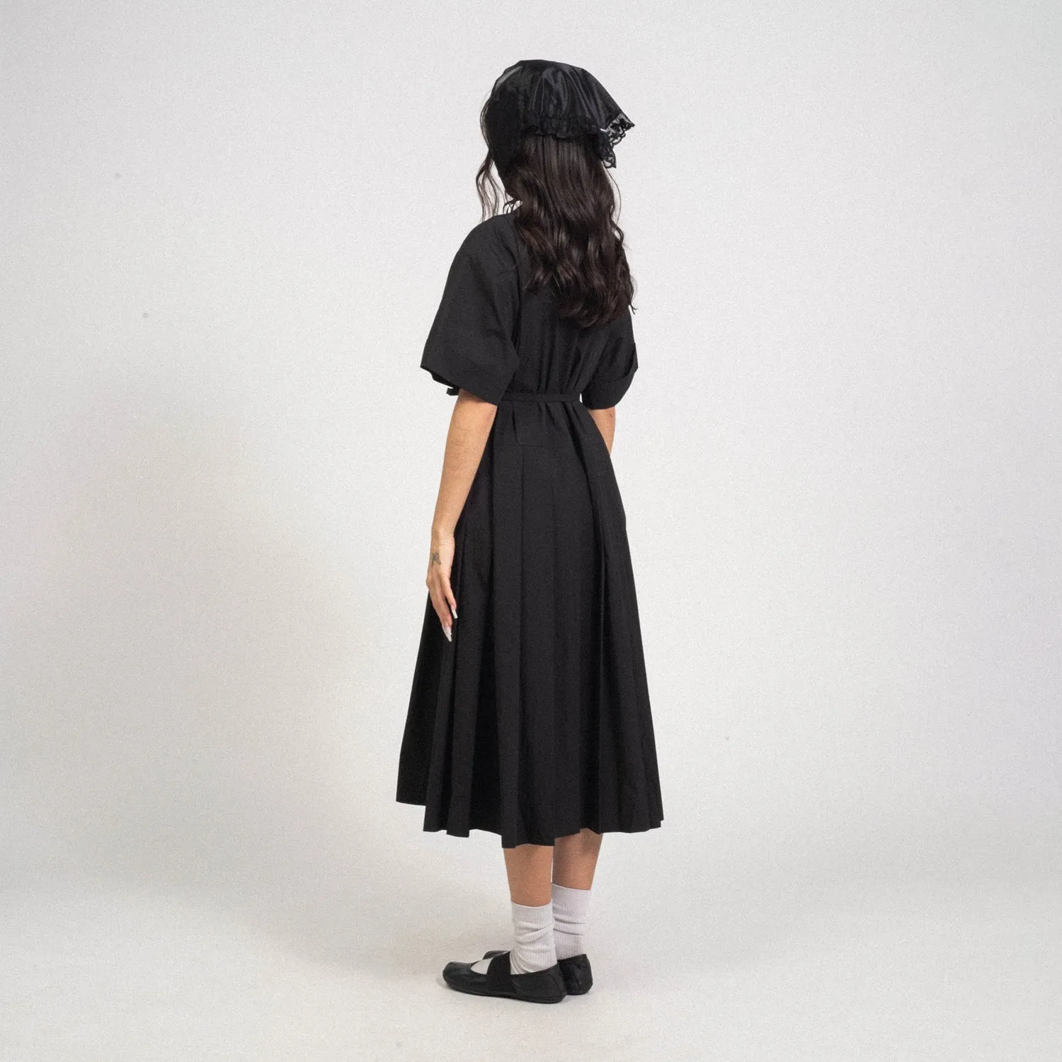 [MINJUKIM] BASIC PLEATED SHIRT DRESS _ BLACK