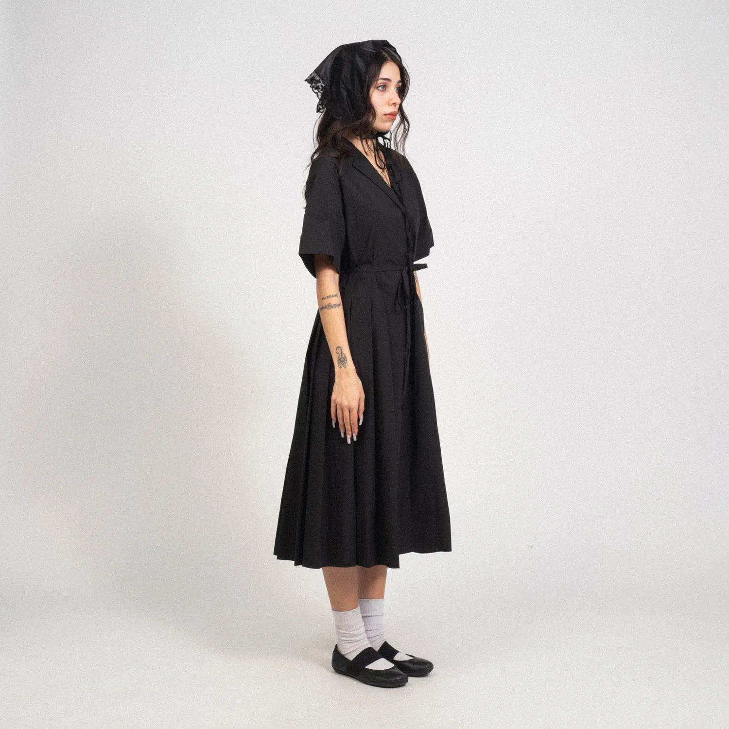 [MINJUKIM] BASIC PLEATED SHIRT DRESS _ BLACK