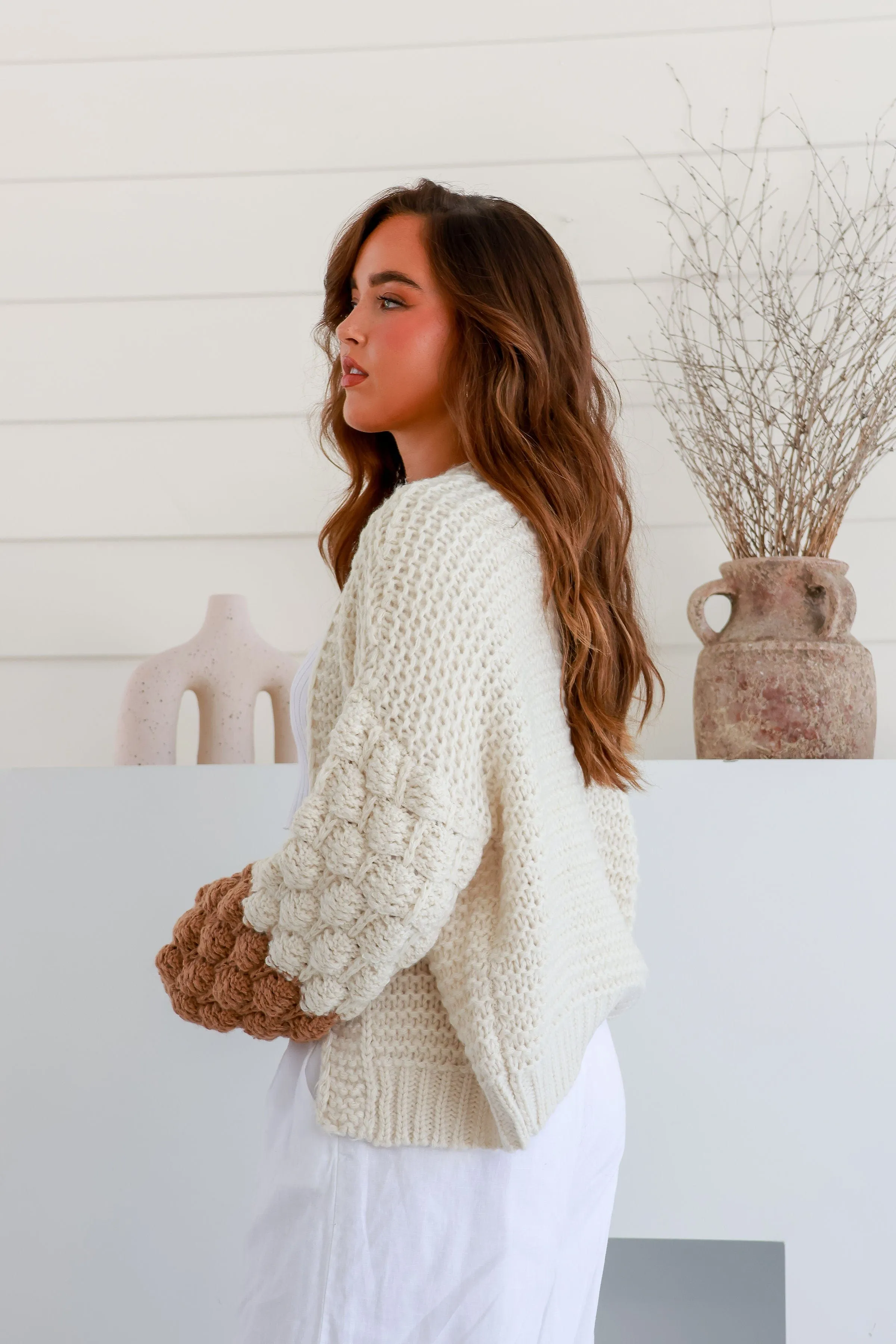 Molly Ombre Sleeve Knit - Tan/Cream