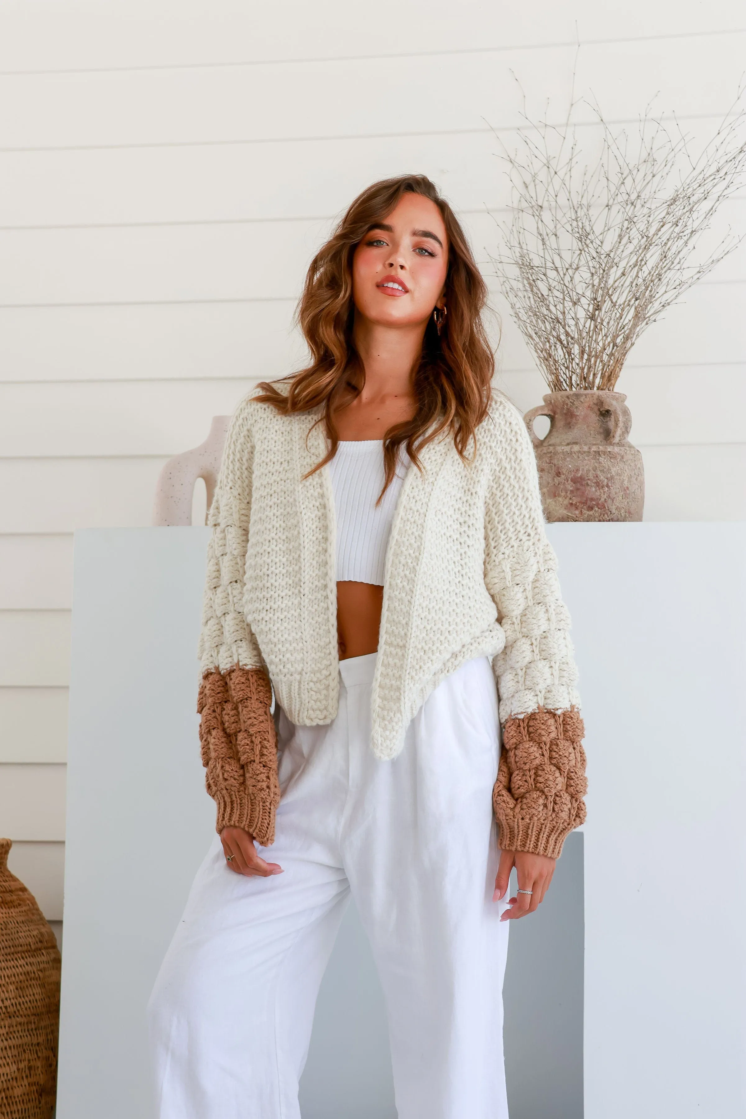 Molly Ombre Sleeve Knit - Tan/Cream