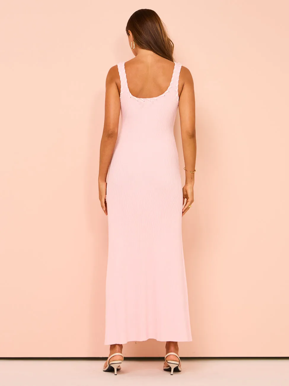 Mon Renn Outline Knit Midi Dress in Ice Pink