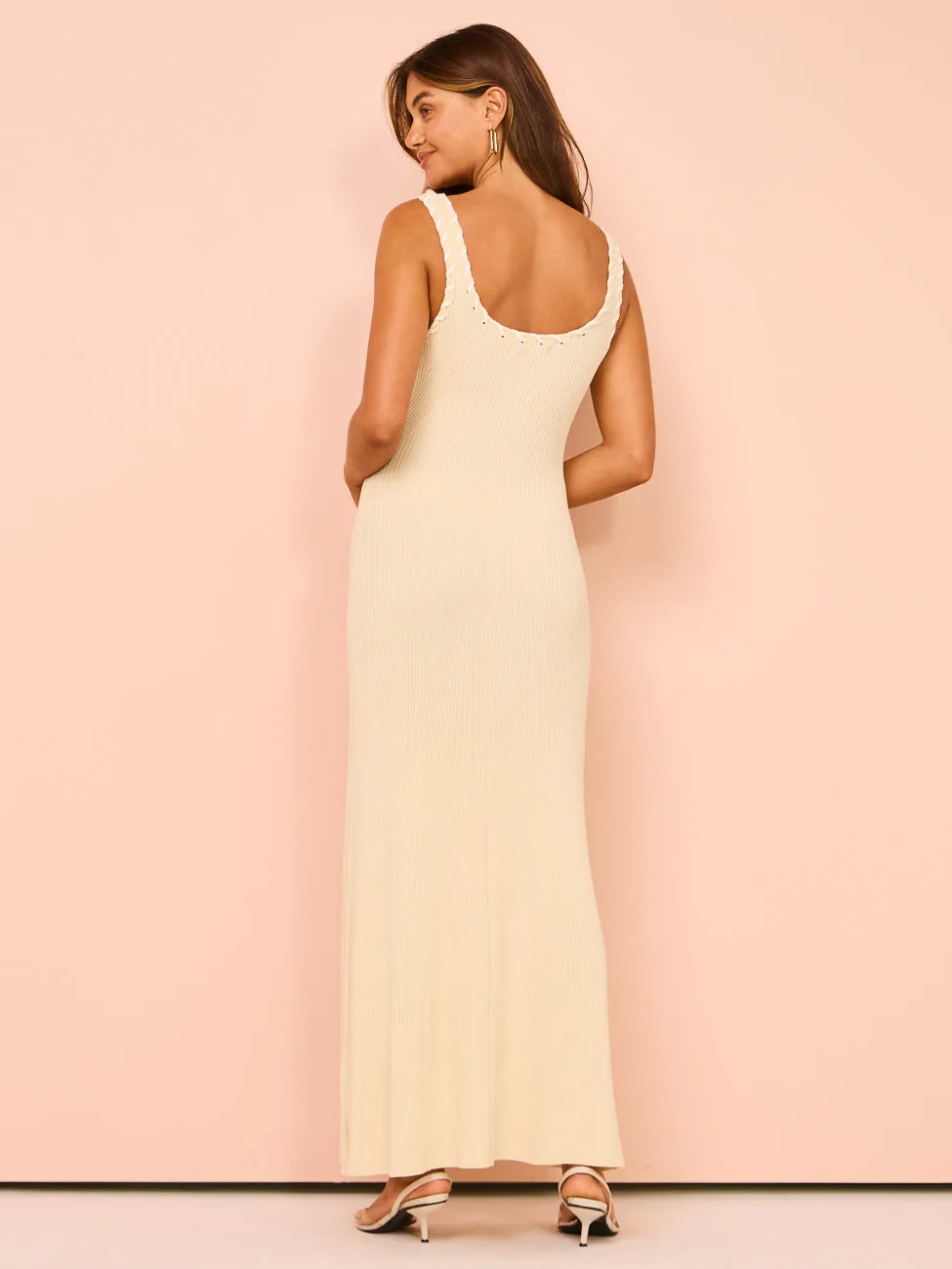 Mon Renn Outline Knit Midi Dress in Stone Ivory